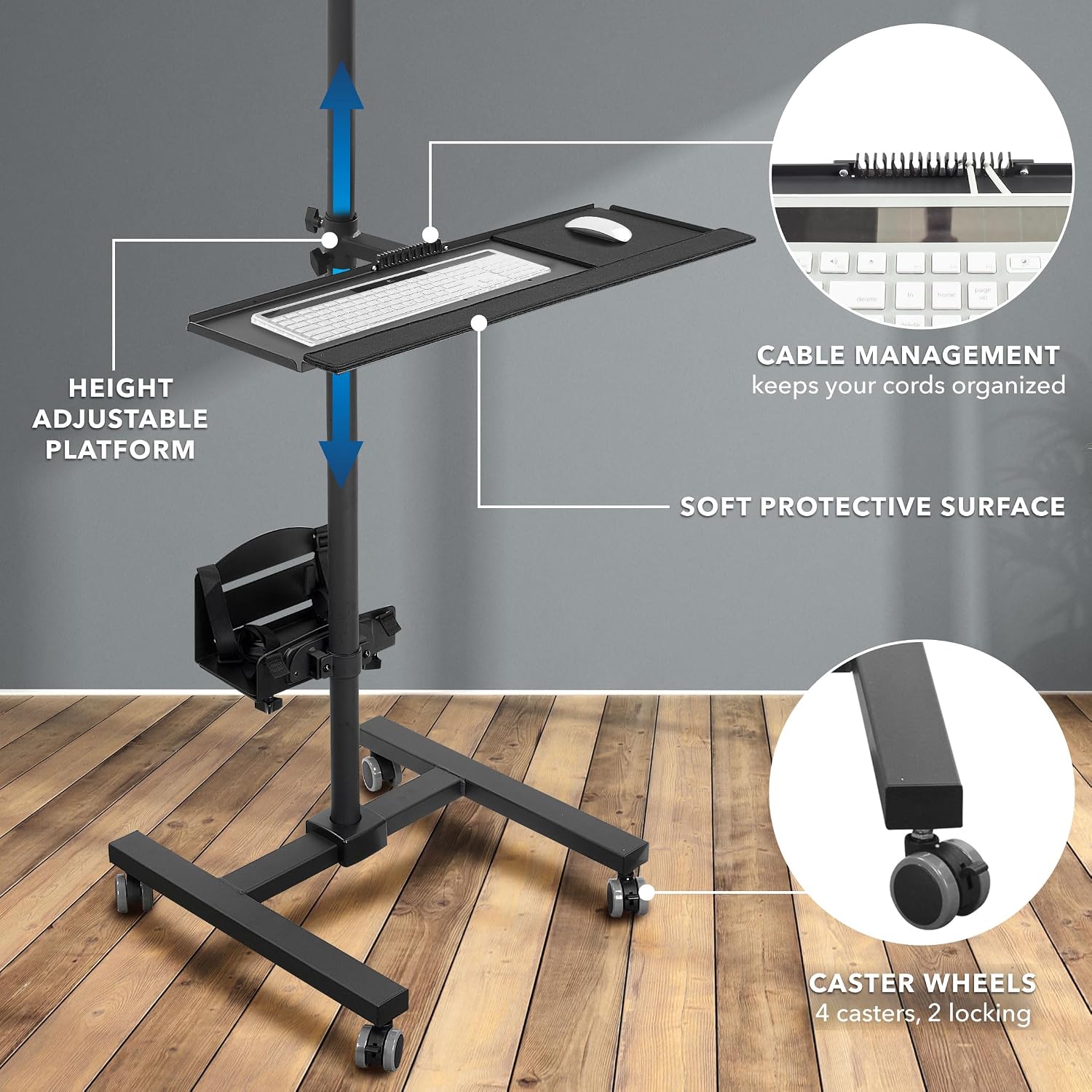 Mount-It! Rolling Computer Cart on Wheels, Mobile Desk Workstation with Monitor Mount for up to 32" Screen, Full Keyboard Tray