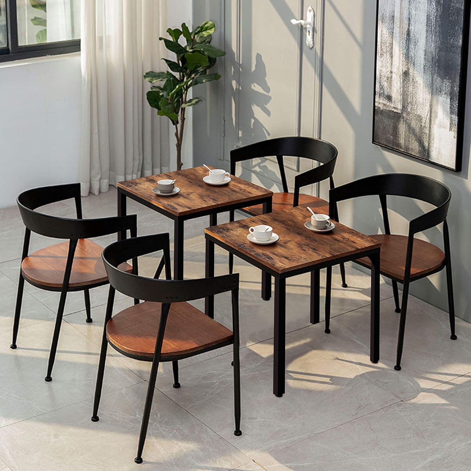 MUPATER Square Table 27.6" W x 27.6" L x 29.5" H, Rustic Brown Metal Frame