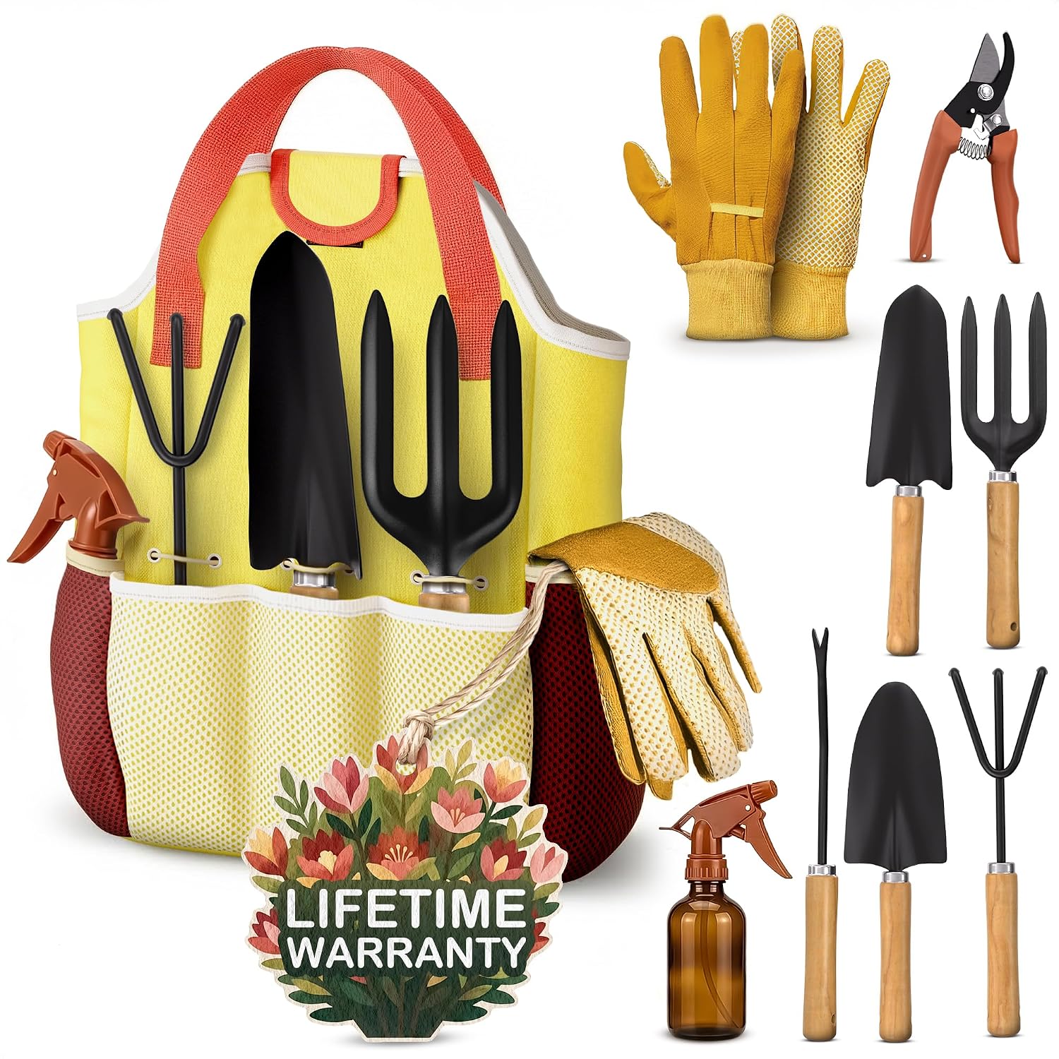3 Pcs Mini Garden Tools, Shovel, Rake, Wooden Handles, Steel Heads | Small Gardening Tools Set, Tiny Trowel for Transplanting, Repotting and Planting, for Indoor Plants, Succulents and Bonsai