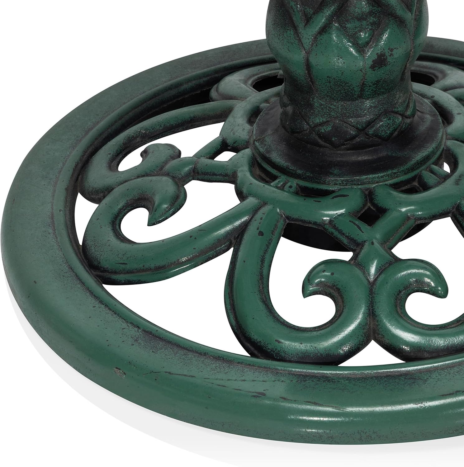 Alpine Corporation TEC116 Outdoor Aged Green Pedestal Birdbath with Scrollwork, 28" Tall, Green