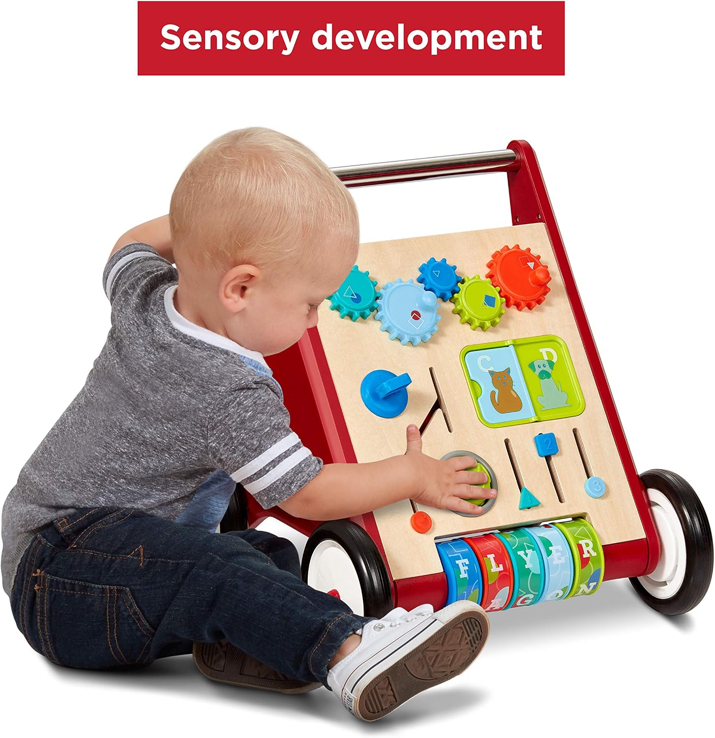 Radio Flyer Classic Walker Wagon, for Kids 1-4 Years Old, Red | Resistance Clickers to Control Speed, Baby Push Walker with Furniture Bumper, For Indoor Play