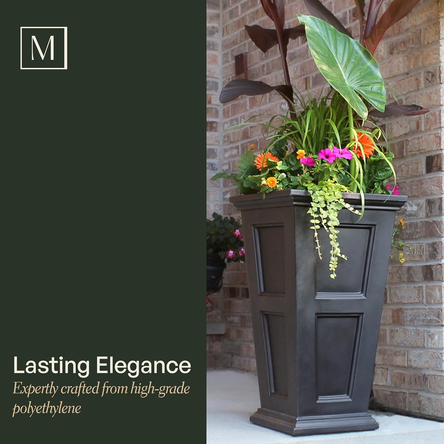 Mayne Fairfield 28in Self-Watering Tall Square Planter, Black | Self-watering, All season, Fade resistant, Reversible planting shelf, 15-year warranty