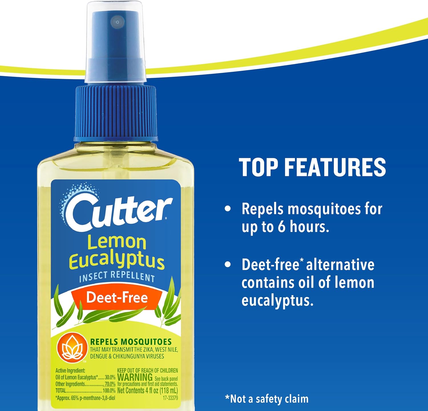 Cutter Lemon Eucalyptus Insect Repellent 4 Ounces, DEET-Free Pump Spray, 6 Pack | Repels Mosquitoes, Bug Spray Made with Oil of Lemon Eucalyptus