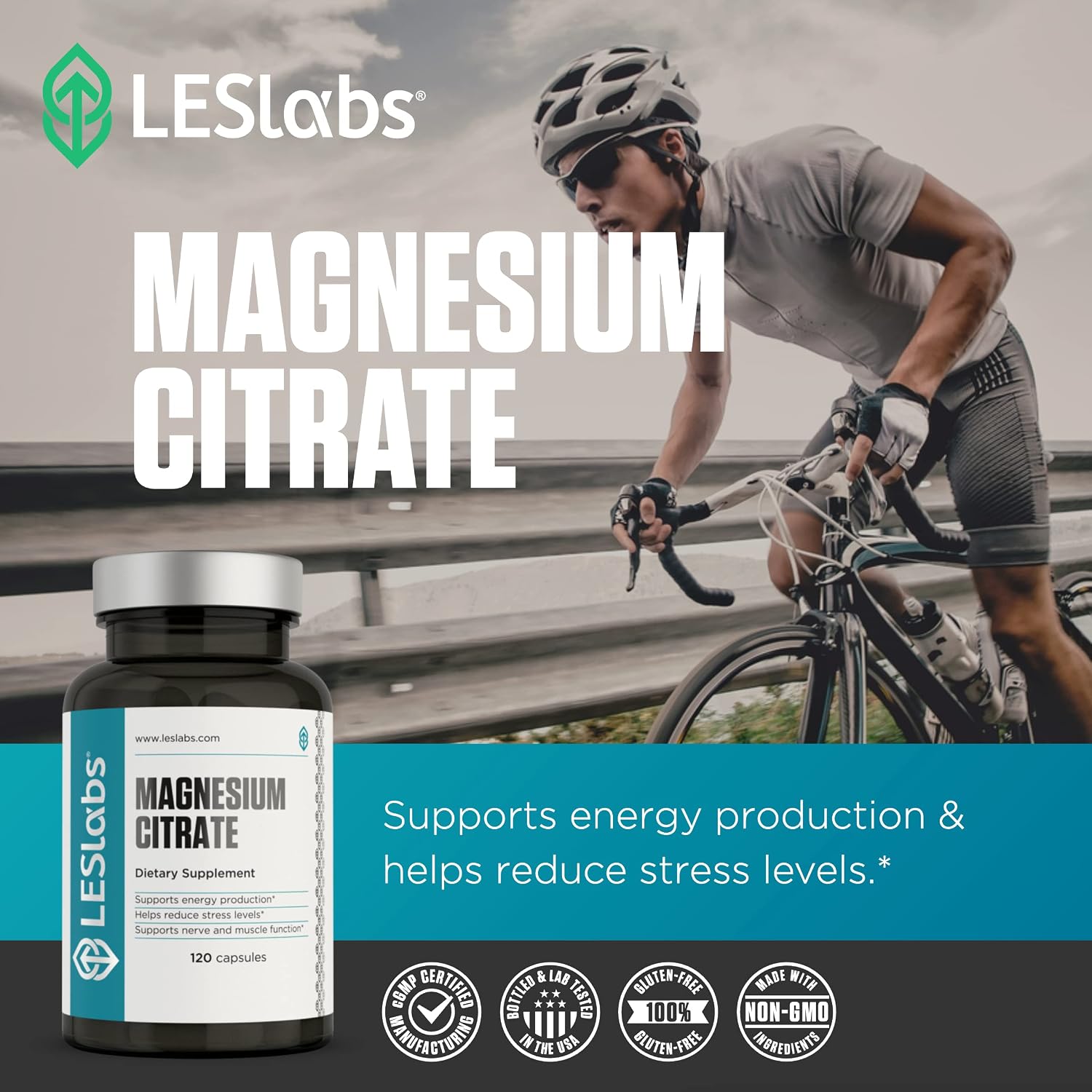 LES Labs Magnesium Citrate Supplement, 120 Capsules | Magnesium Citrate, Stress & Sleep Support, Muscle & Nerve Function, Heart Health, Relaxation, Energy & Metabolism, Non-GMO
