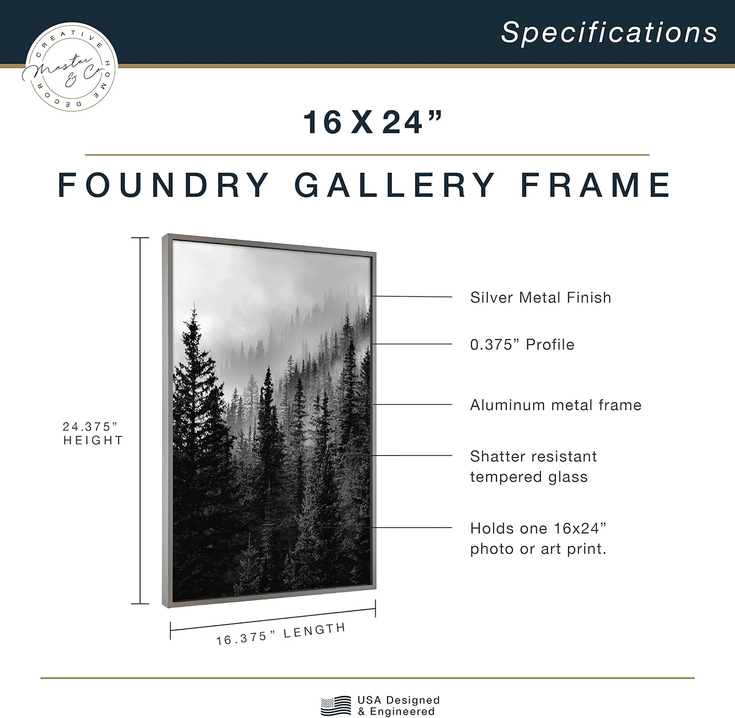 MCS Master & Co. Foundry Metal 12x12 Matted Picture Frame with 8x8 Photo Display