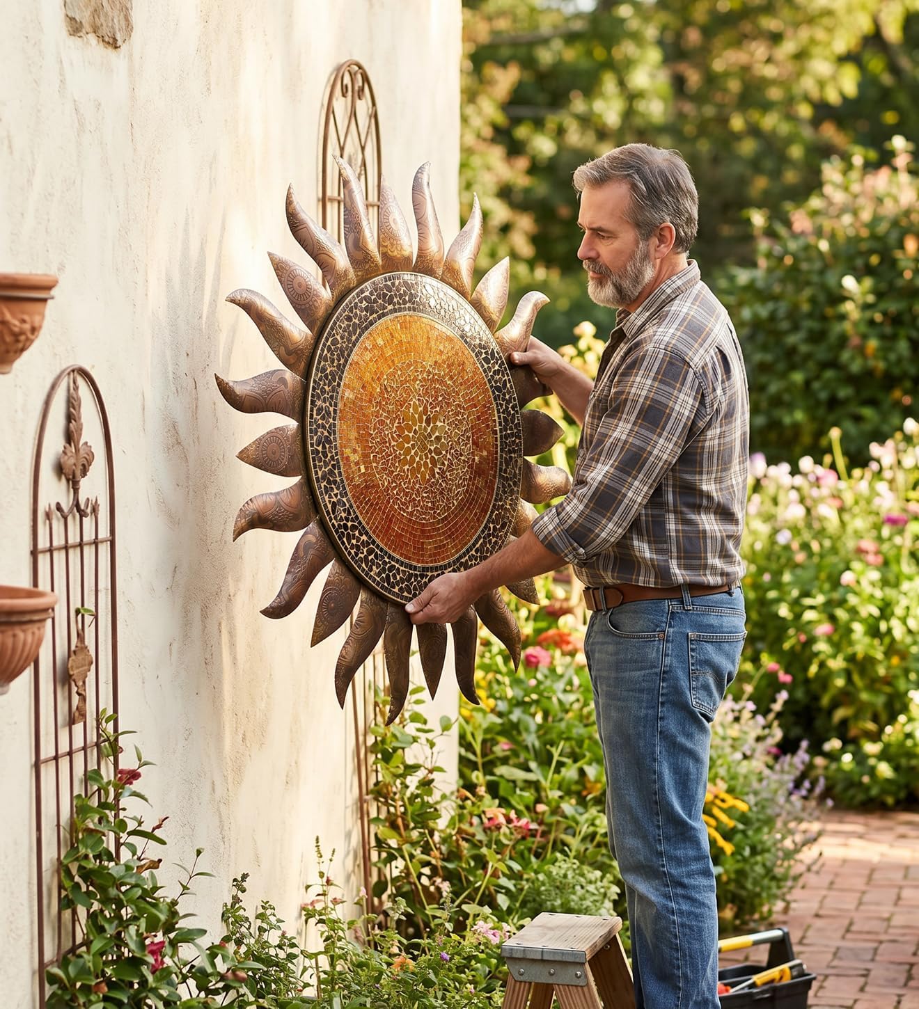 Regal Art & Gift Handcrafted Metal Sun Wall Decor, Rustic Sunburst Wall Art | Copper Patina, 40 in, Metal, Rust-Resistant Sunburst Sculpture, Eye-Catching Accent for Patio, Garden & Home