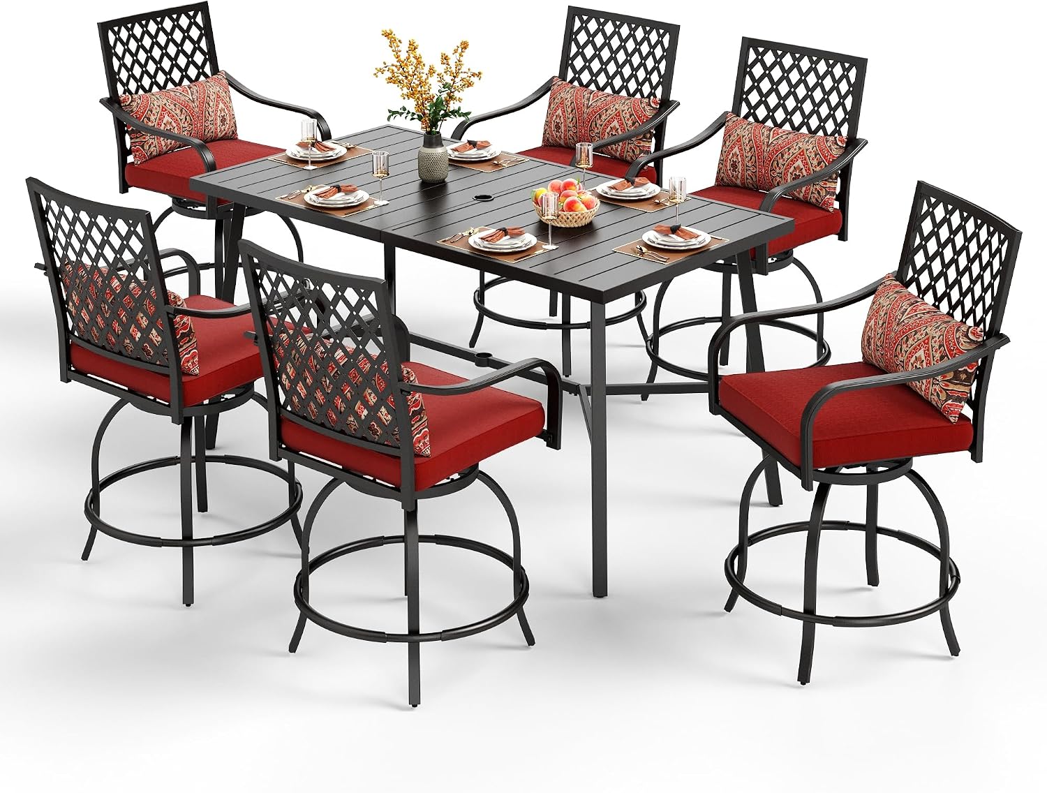 PHI VILLA Outdoor Bar Set 3 PCS Patio Bistro Table & Swivel Stools