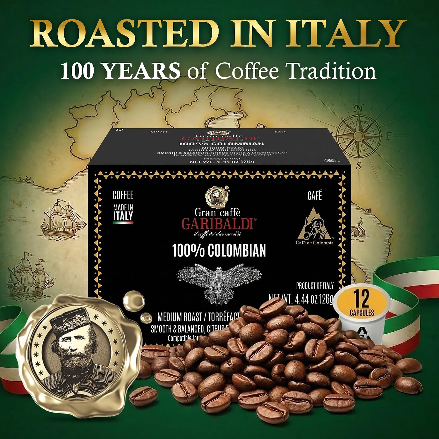 Caffè Garibaldi Colombian Coffee Pods for Keurig K-Cup Brewers, 12 Count
