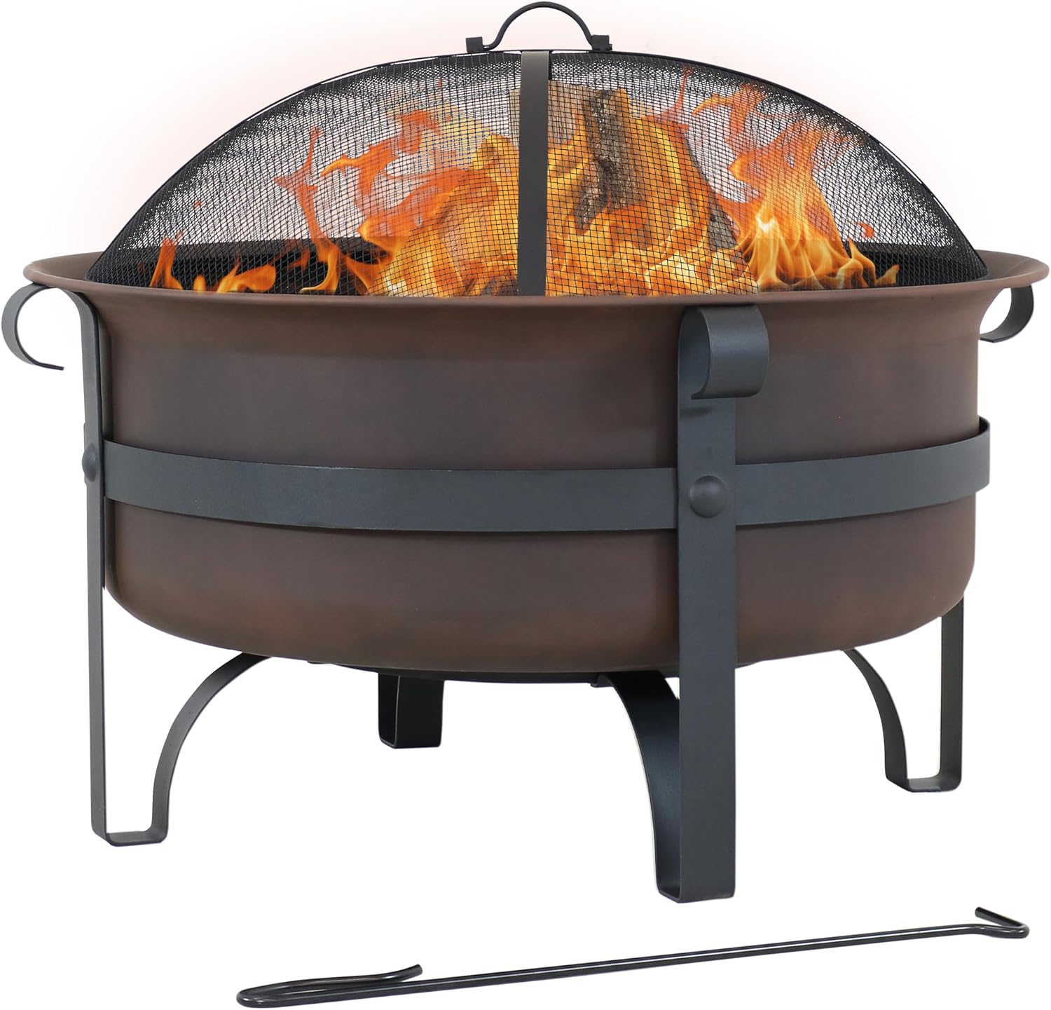 Sunnydaze Round Patio Fire Pit for Outside Wood Burning, Dark Bronze, 29"