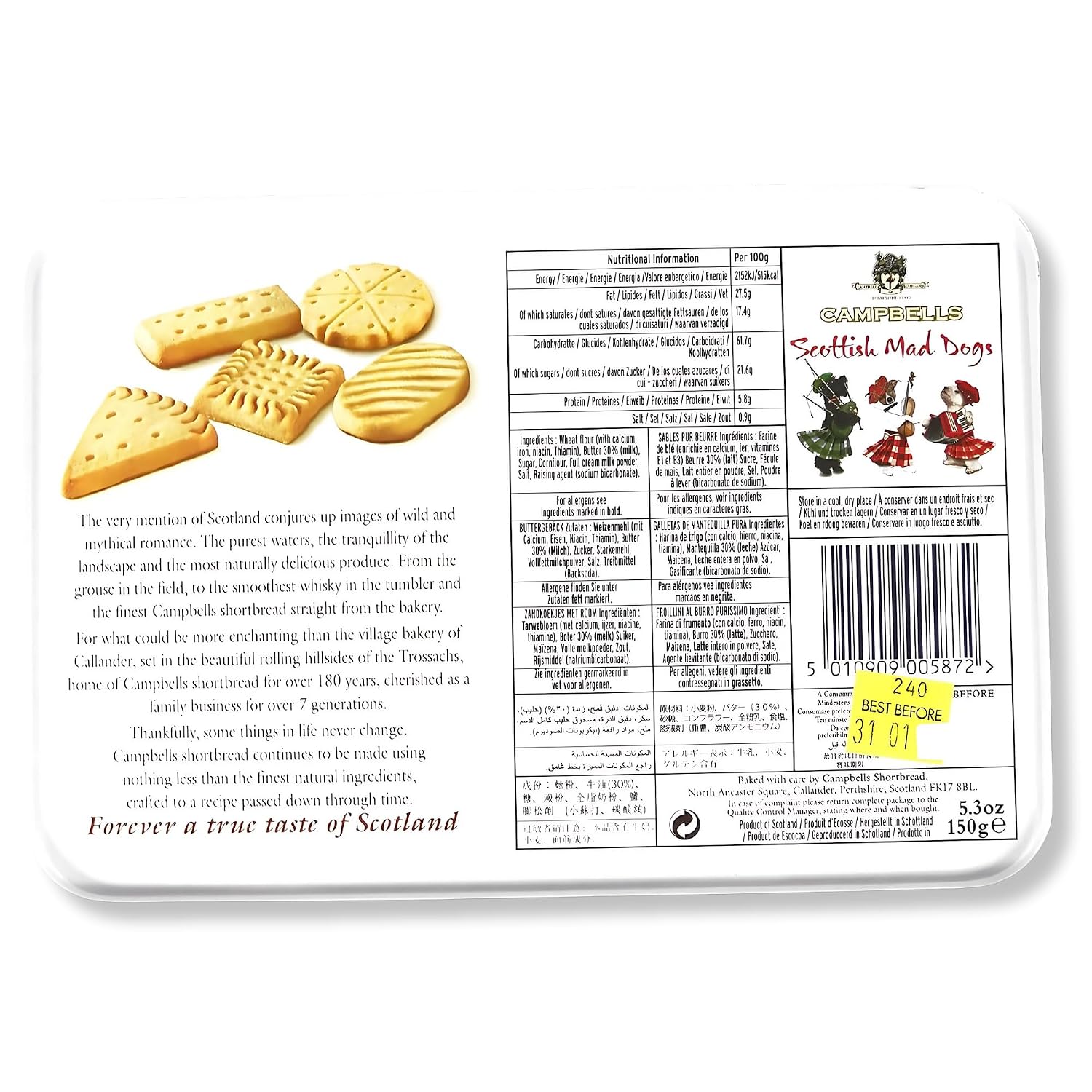 Campbells Shortbread Scottish Mad Dogs Assorted Cookies Tin 5.3 Oz (150g) - Pure Butter Scottish Shortbread Cookies from Scotland