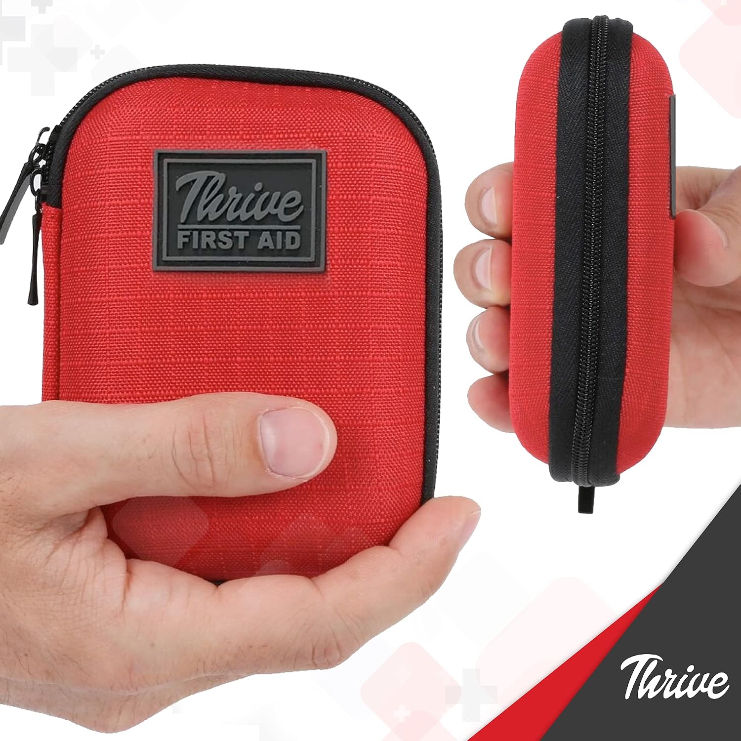 Thrive Mini First Aid Kit - Compact Travel Essentials Pack - Waterproof Camping Essentials Set - Portable Car First Aid Kit & Hiking Supplies Pouch - 66-Piece Set, Red Shell Case