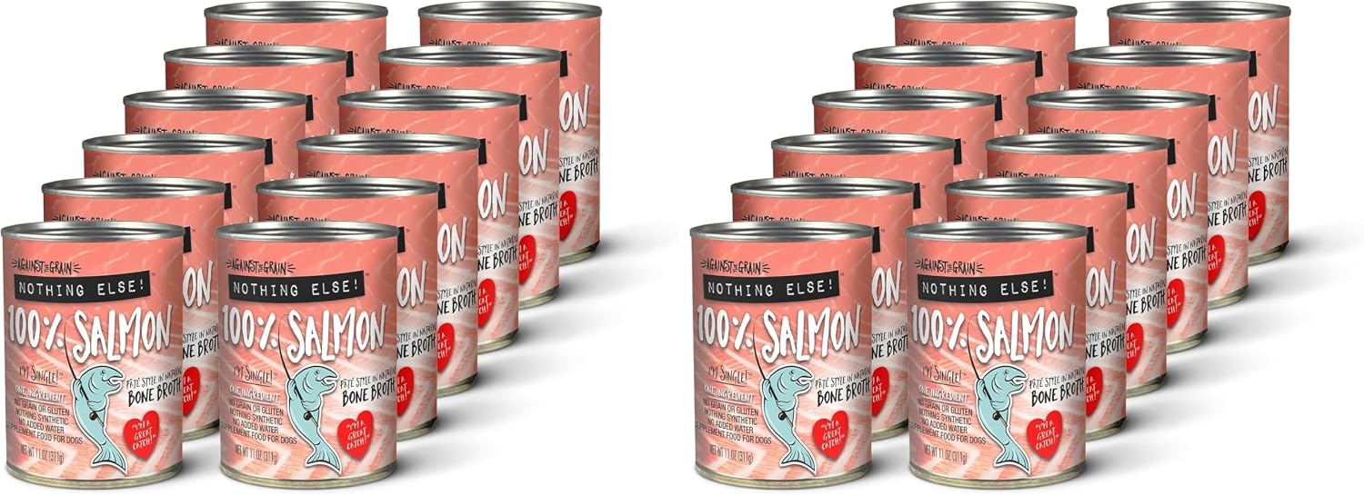 Against The Grain Nothing Else! 100% Salmon Dog Food – 12 Count, 11 oz Each – Single-Ingredient Meatball Texture in Natural Broth – Wet Dog Food – Grain & Gluten Free