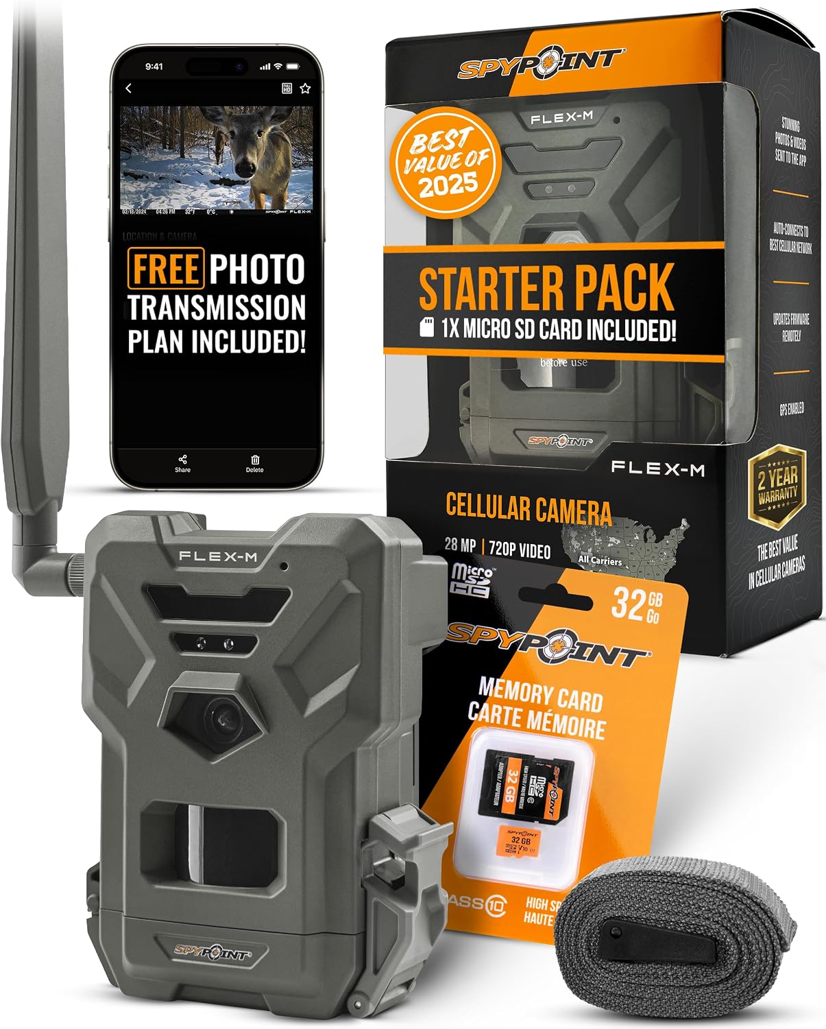 SPYPOINT Flex-M Twin Pack Cellular Trail Cameras - Best Hunting Accessories, No WiFi Needed, GPS, Night Vision, Dual-Sim LTE, IP65 Water-Resistant Game Camera, 28MP Photos, 720p Videos + Sound (2) | IP65 Water-Resistant Game, 720p Videos + Sound, 28MP Ph…