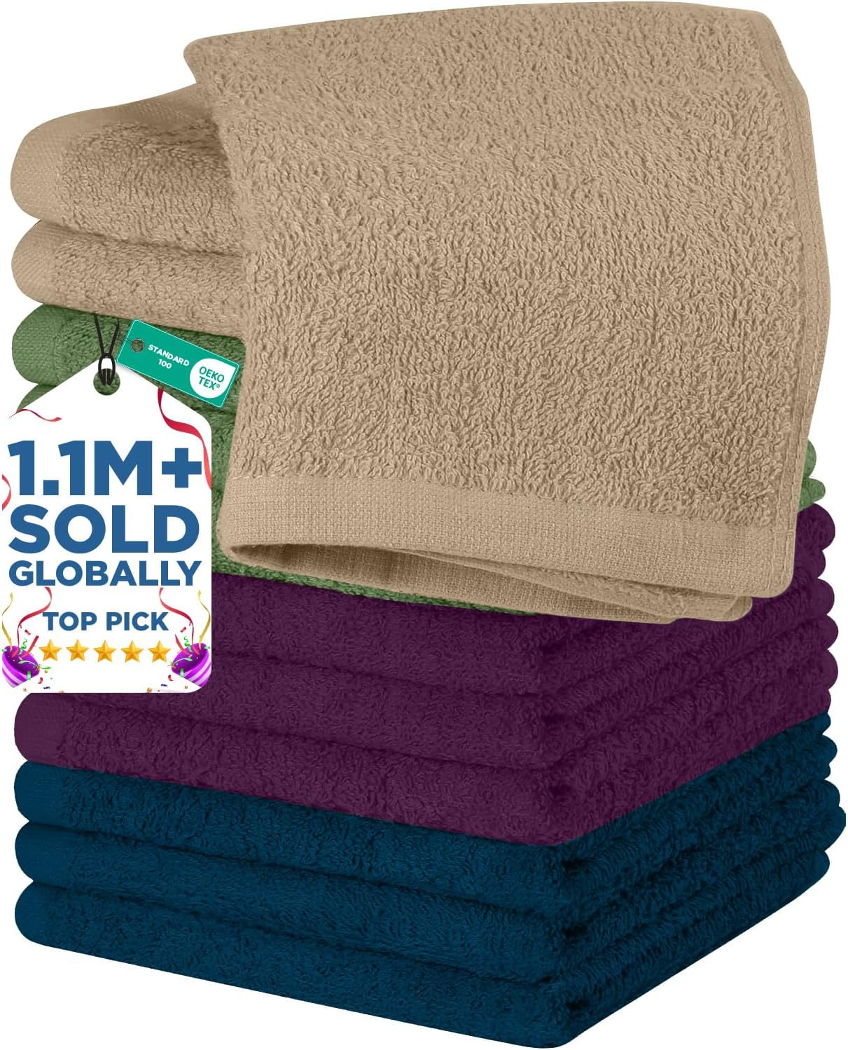 DAN RIVER 24 Pack Cotton Wash Cloths Set for Showering [12x12] White