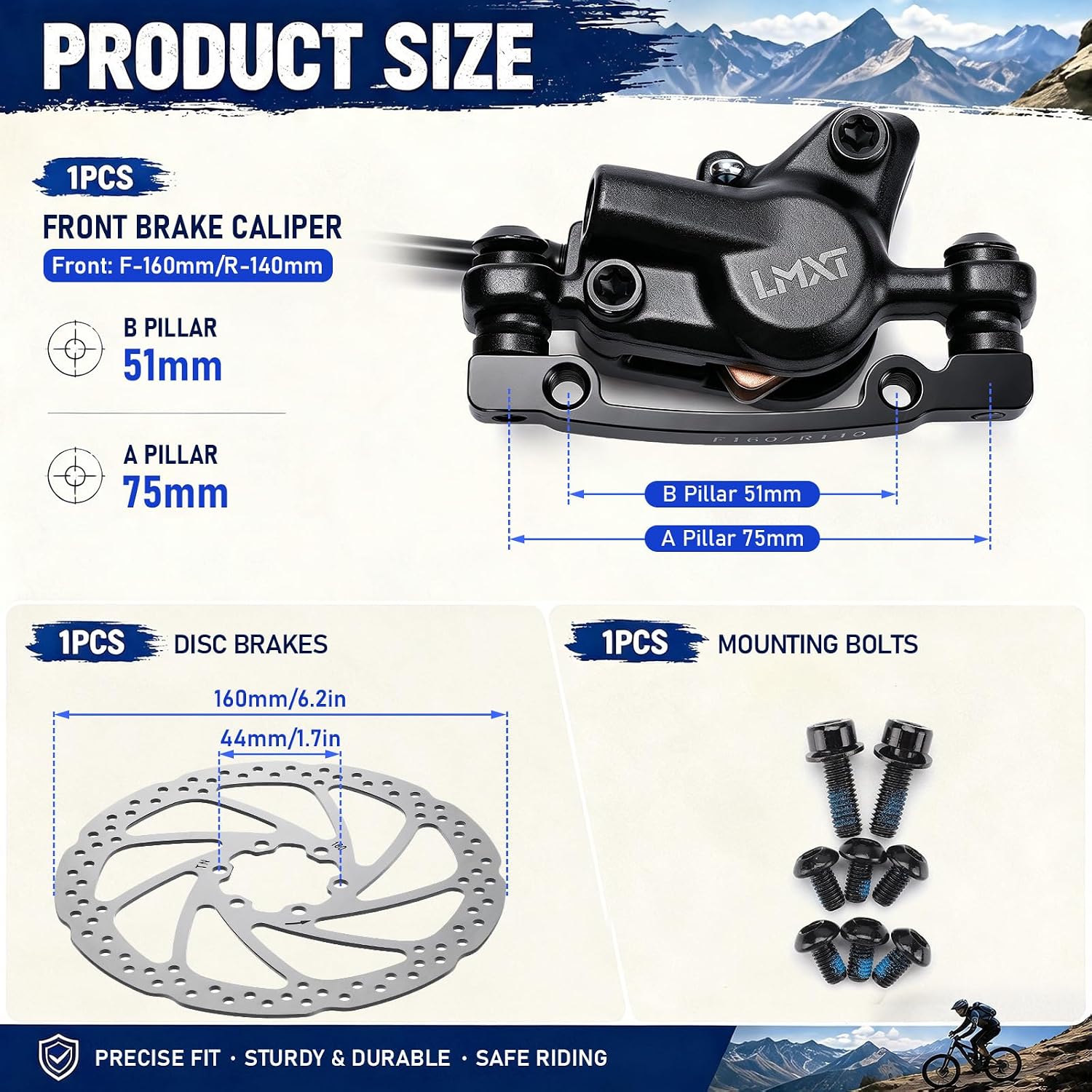 TOBWOLF MTB Cable Disc Brake Kit, Front Rear Calipers with 160mm Rotors