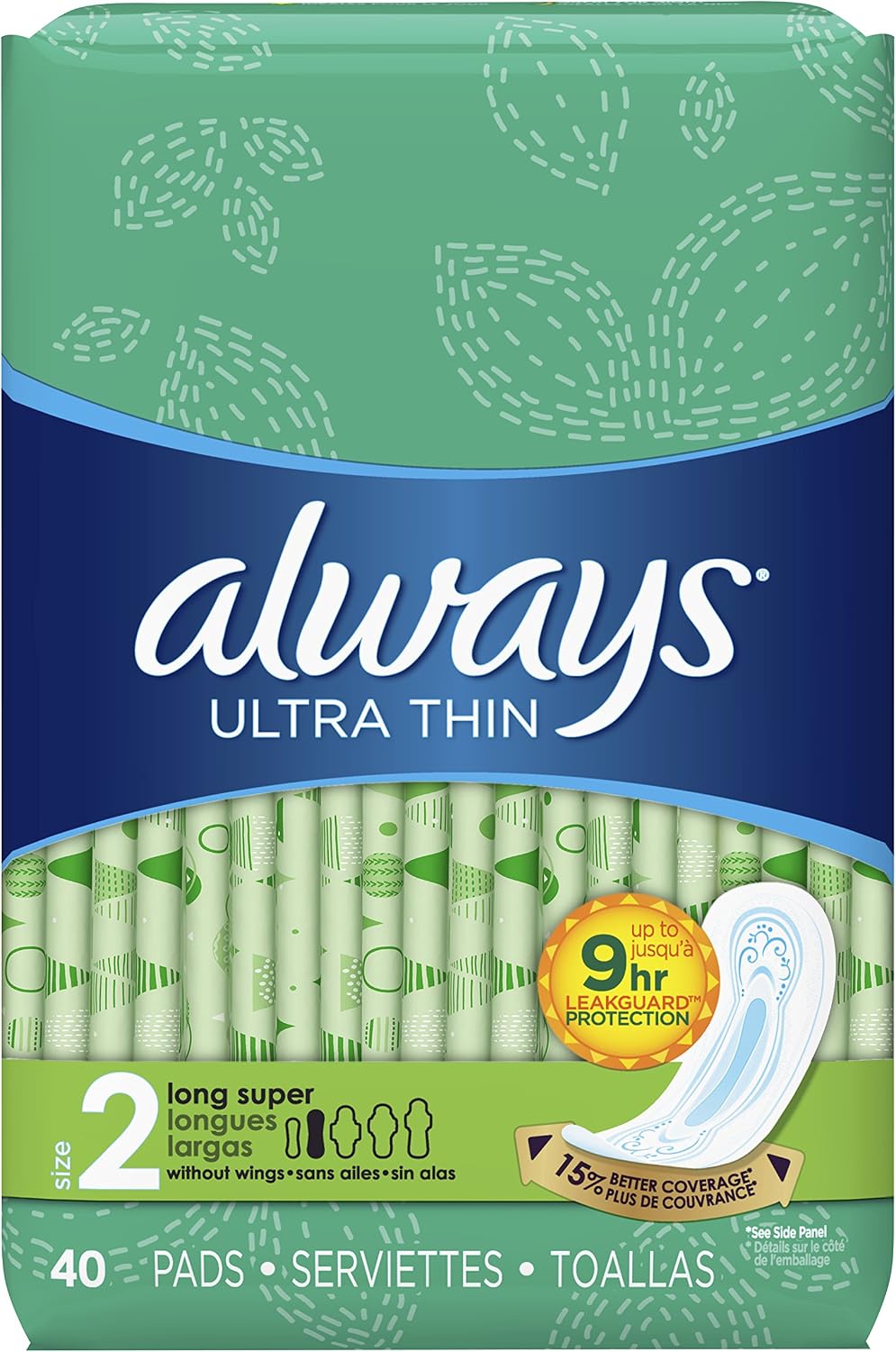 Always Ultra Thin Long Super Pads, 20 Count, (Pack of 2)