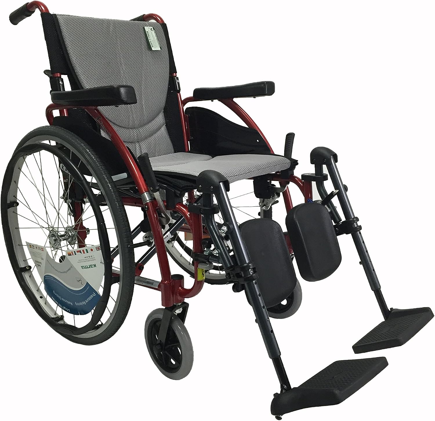 Karman 25 lbs Ergonomic Wheelchair with Removable Footrest 18" Silver
