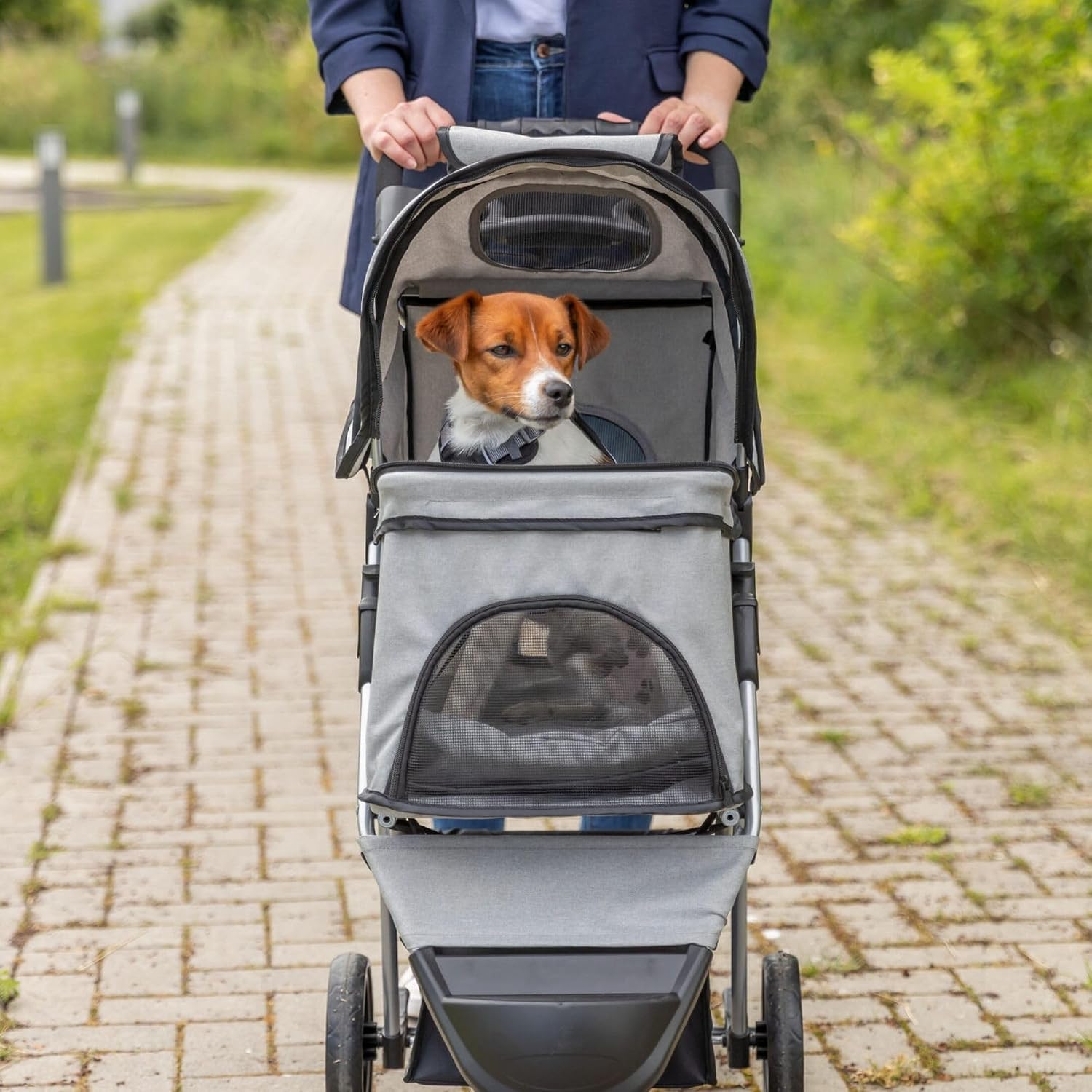 TRIXIE Foldable Pet Stroller for Cats and Dogs, Pet Carrier Strolling Cart with Weather Cover, Storage Basket, Cup Holder, Black | Lightweight, Compact and Portable, Easy to Travel
