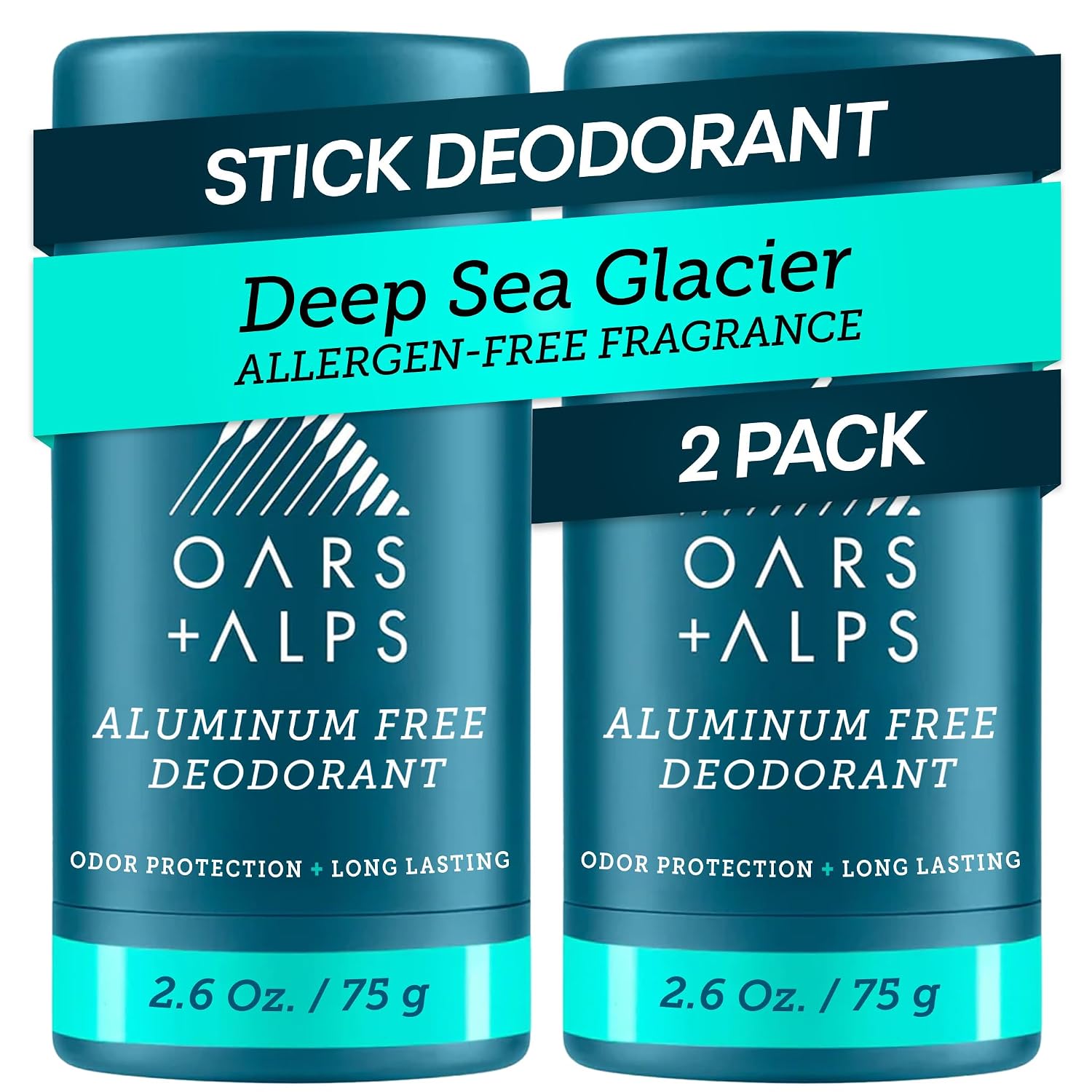 Oars + Alps Aluminum Free Men's Deodorant, Clear + No Residue, 2pk, 2.6oz