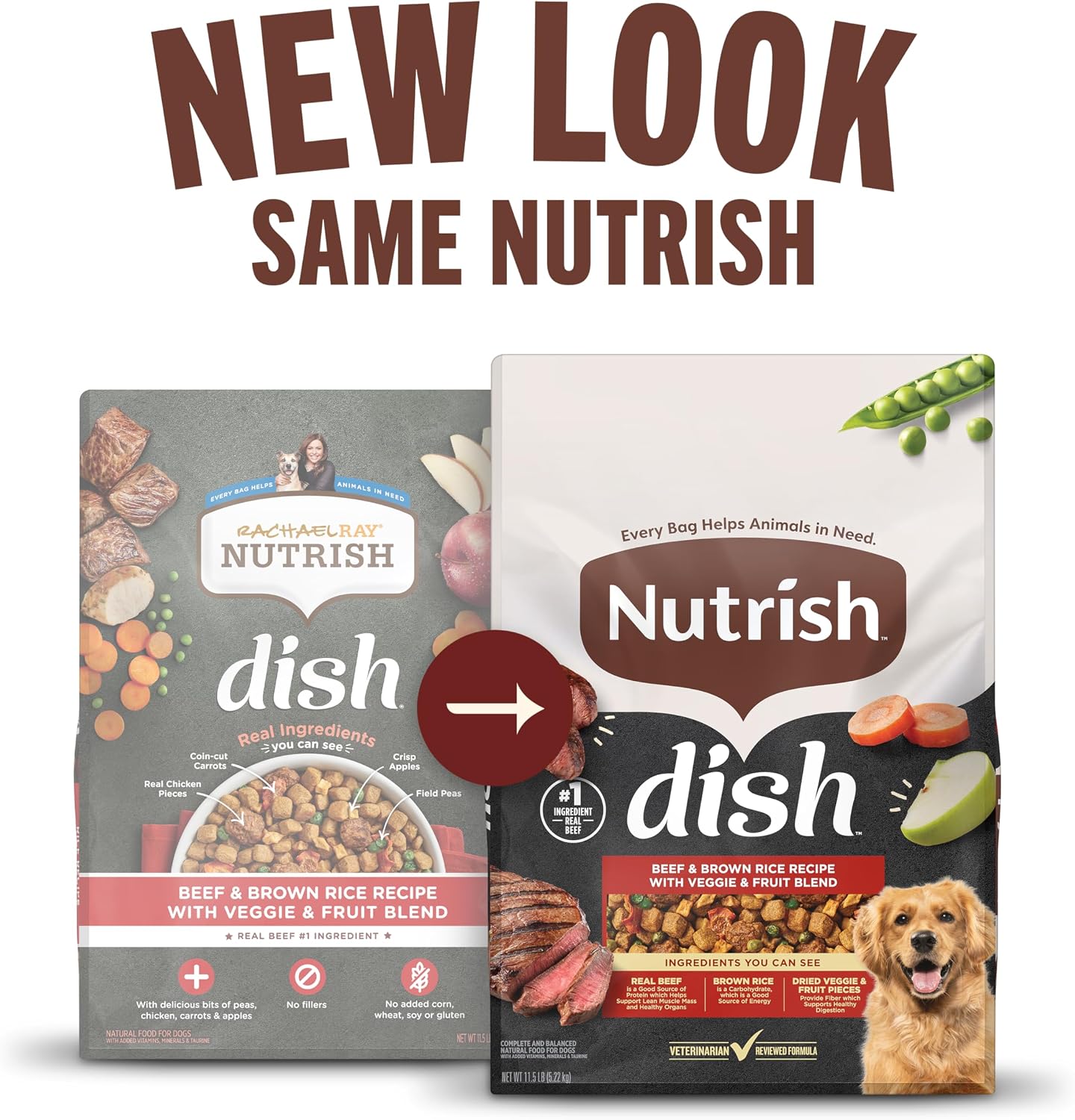 Nutrish Dish Dry Dog Food, Beef Recipe, 11.5 lb. Bag (Rachael Ray) | Made with Brown Rice and Veggies & Fruit Blend, Veterinarian Reviewed Formula, Complete & Balanced Nutrition For Dogs