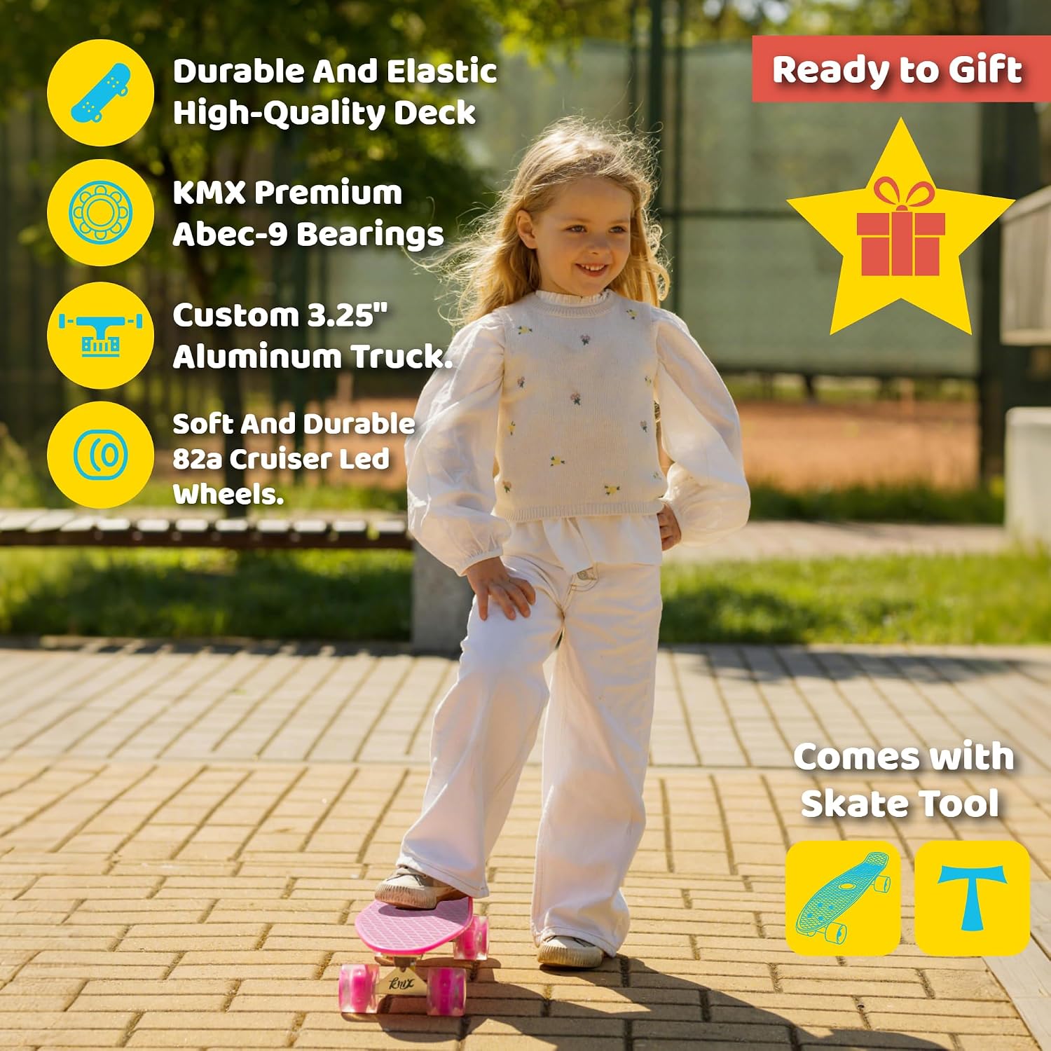 KMX Classic Retro Mini Cruiser Skateboard for Kids, Teens, Adults