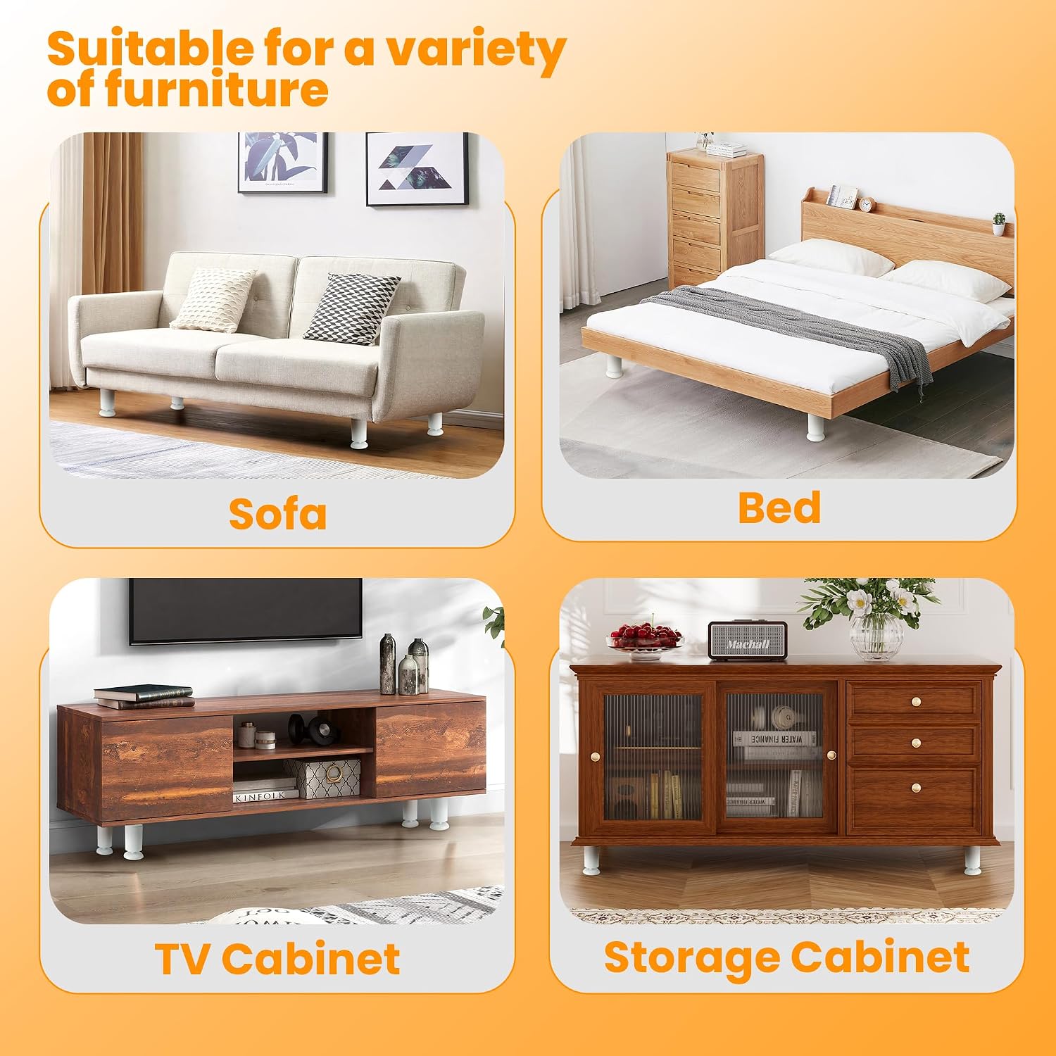 Alise White Sofa Legs Cabinet Legs Table Chair Furniture Legs,Pack of 4