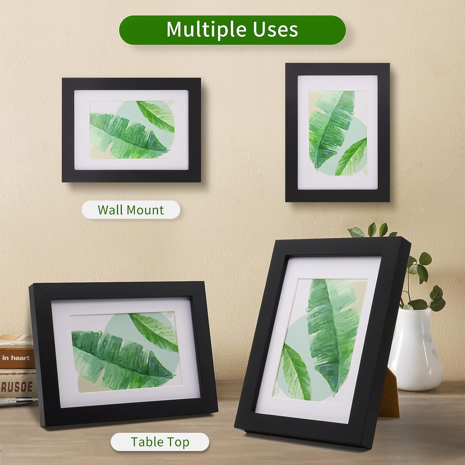 6x8 inch Picture Frame Made of 100% Solid Wood and High Definition PlexiGlass Display Pictures for Table Top Display and Wall Mounting Photo Frame