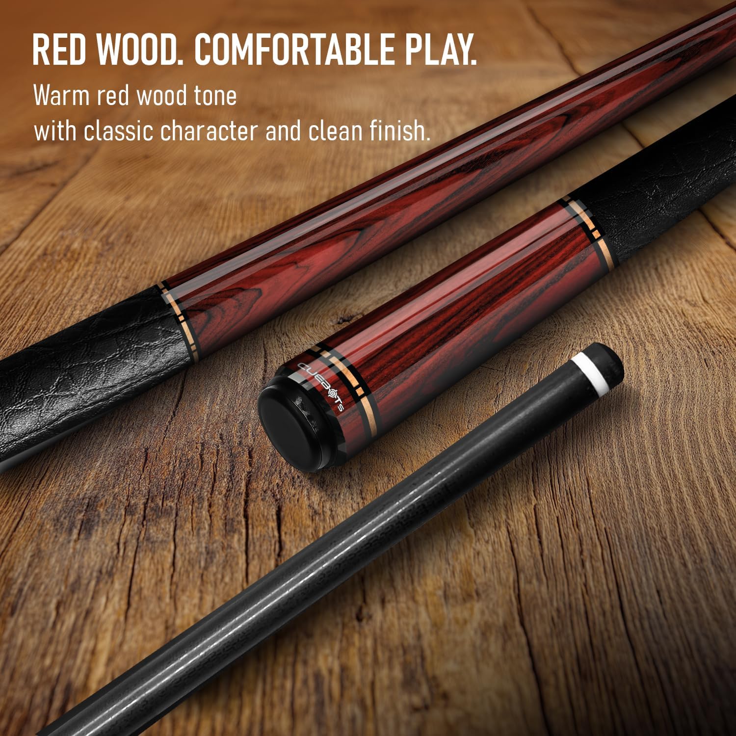CUEBOTS Glass Fiber Cue, Glass Fiber House Cue Stick, Club Cue, Cue for Beginners, Durable Uni-QR, 3/8-10, 5/16-18 Joint, Long Lasting Glassfiber Shaft, 7-Layer Microfiber Tip