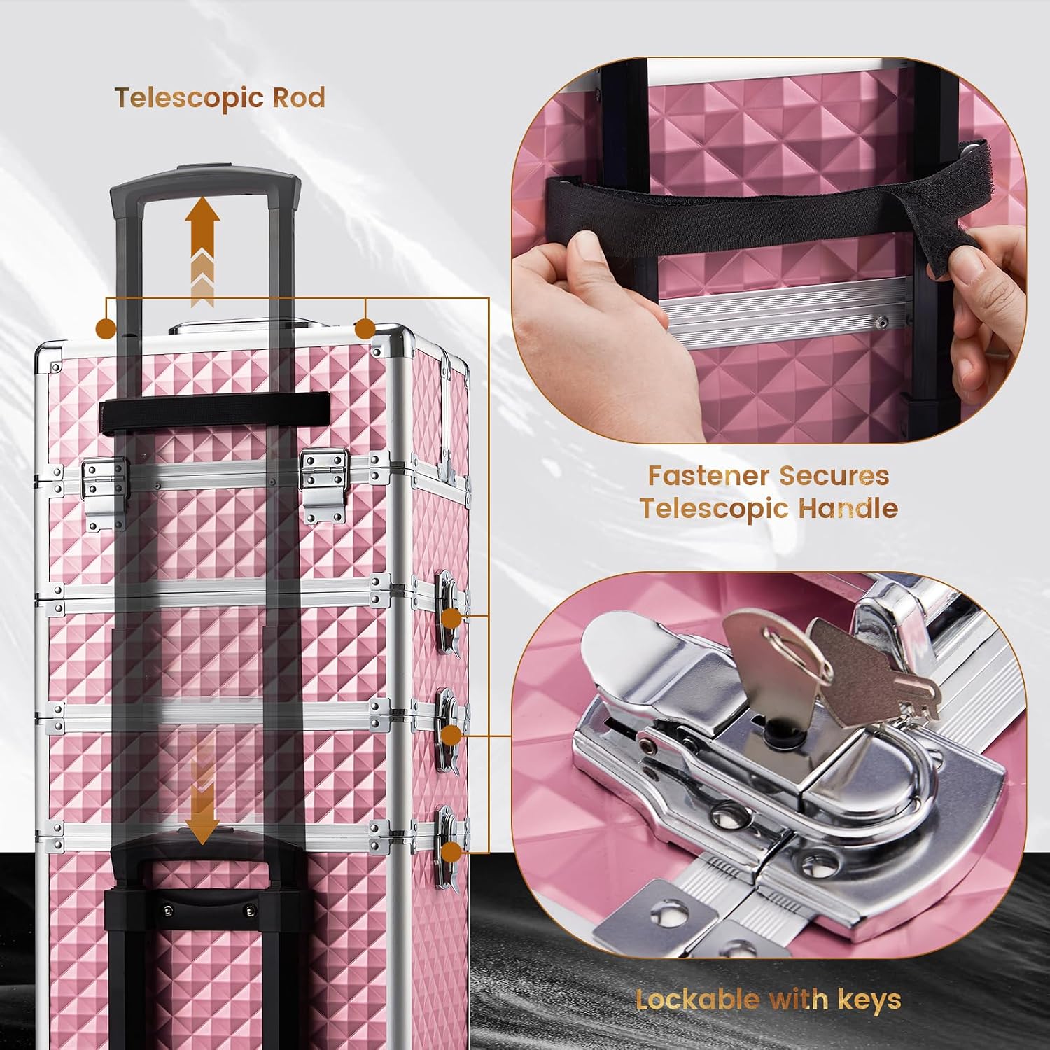 Stagiant Rolling Makeup Case Cosmetology Case on Wheels 4 in 1 Large Cosmetic Organizer Train Case Makeup Travel Case with Key Swivel Wheels Nail