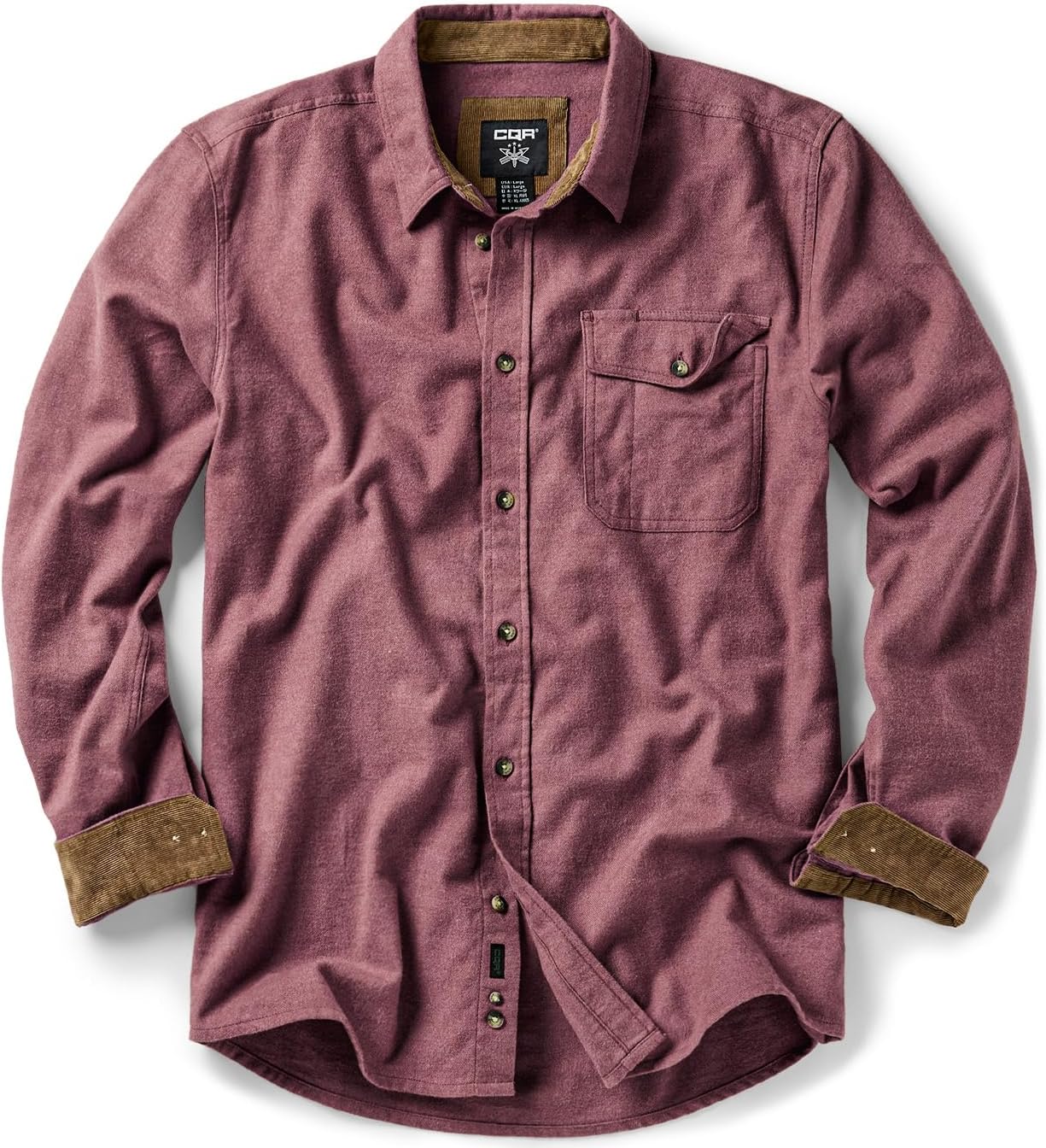 CQR Men's 100% All Cotton Button Down Flannel Shirts, Long Sleeve Brushed Warm Soft Casual Outdoor Plaid Shirt