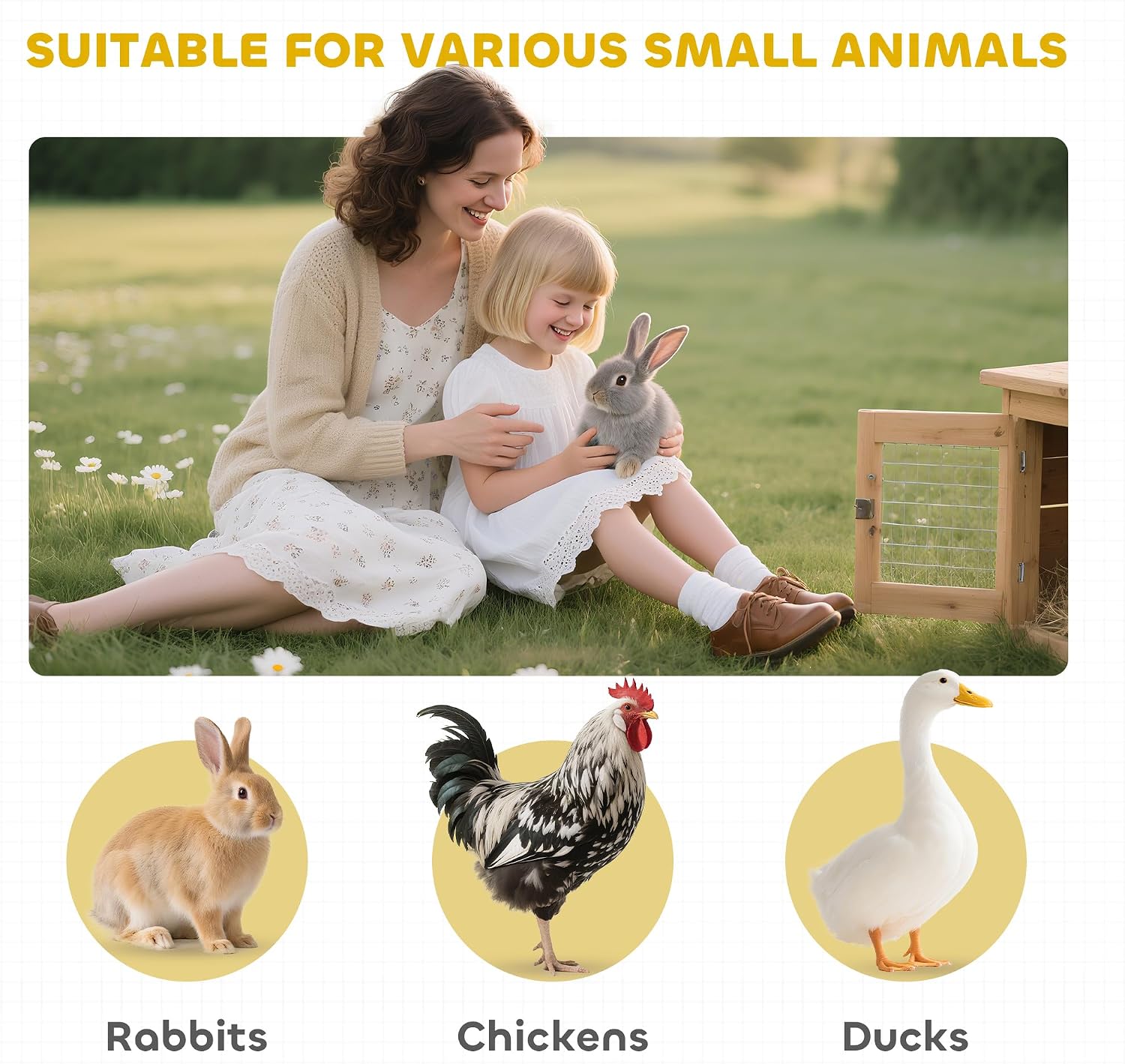 PawHut 54" 2-Story Large Rabbit Hutch Bunny Cage Wooden Pet House Small Animal Habitat with Lockable Doors, No Leak Tray and waterproof Roof for Outdoor/Indoor Orange | Wooden Pet House, Small Animal Habitat, No Leak Tray, Waterproof Roof, for Chickens D…