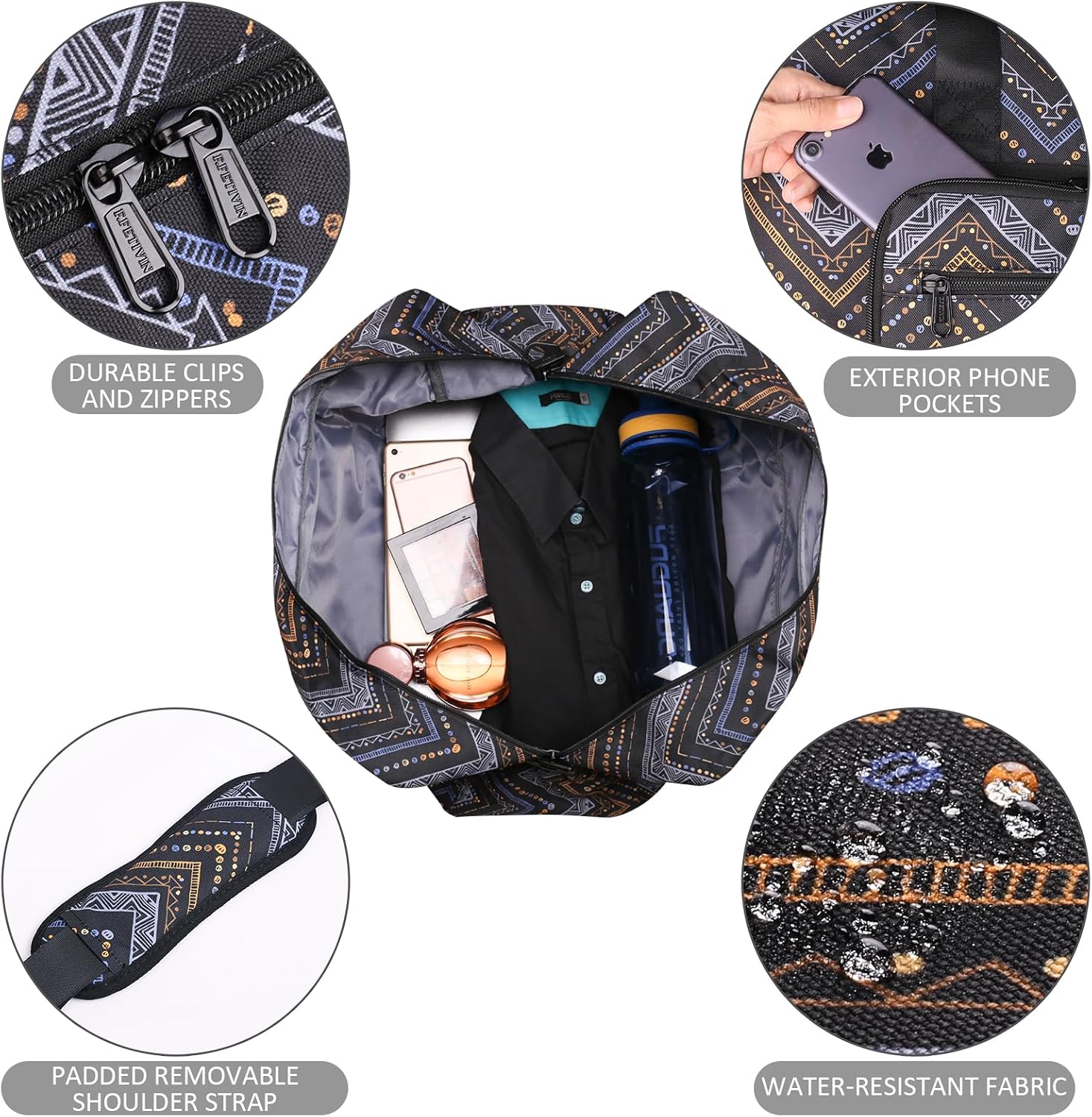 Travel Foldable Waterproof Duffel Bag - Lightweight Carry on Luggage Tote Duffel Bag(Black Floral)
