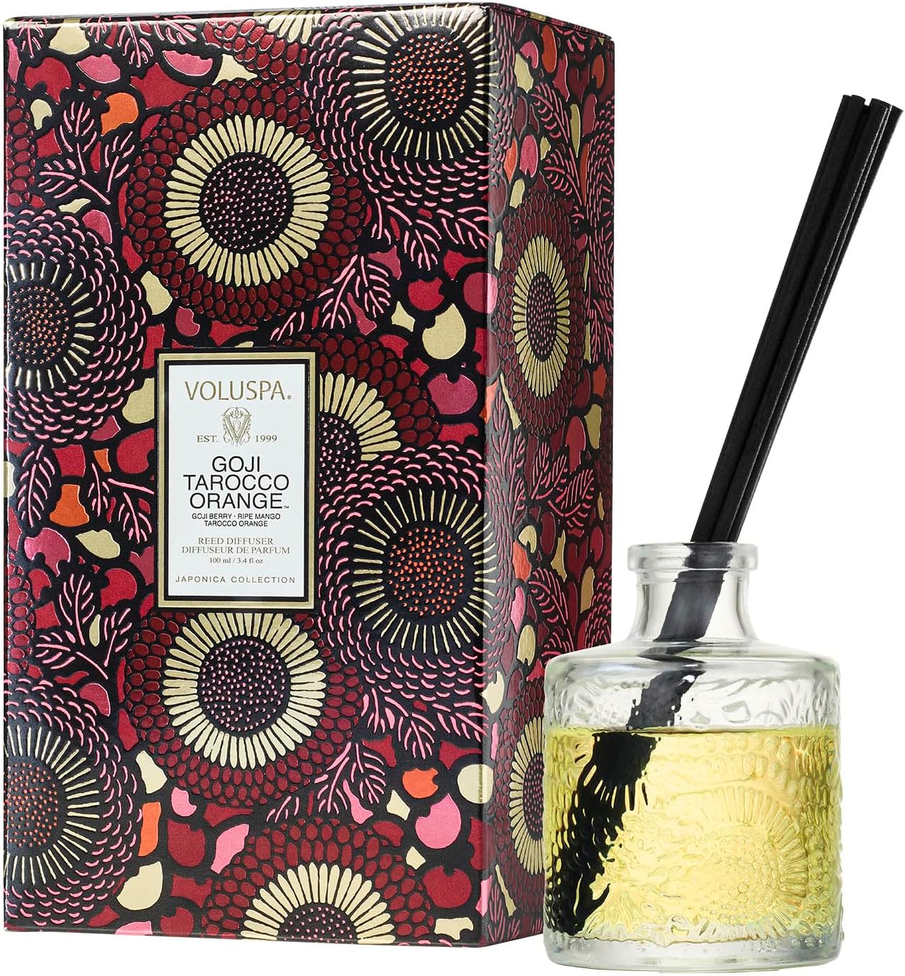 Voluspa Santal Vanille Scented Reed Diffuser, 3.4 oz, Luxury Santal Diffuser, Oil Reed Diffusers for Home, Handcrafted in the USA