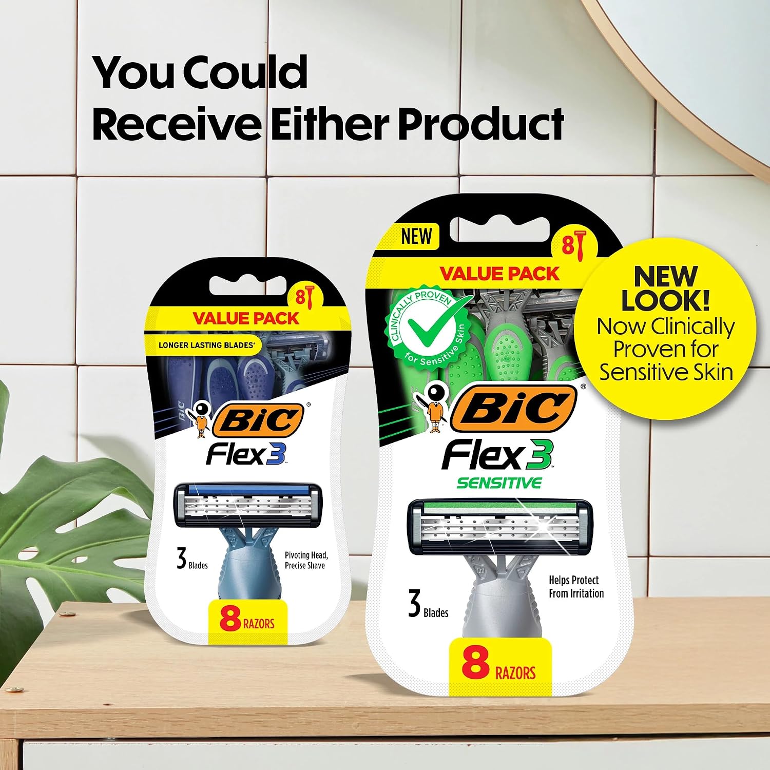 BIC Flex 3 Men's Disposable Razors, 3-Blade, Smooth Shave, 8-Pack | Pivoting Head for Easy Control | Lubricating Aloe Strip for Comfort | Ergonomic Handle for Better Grip