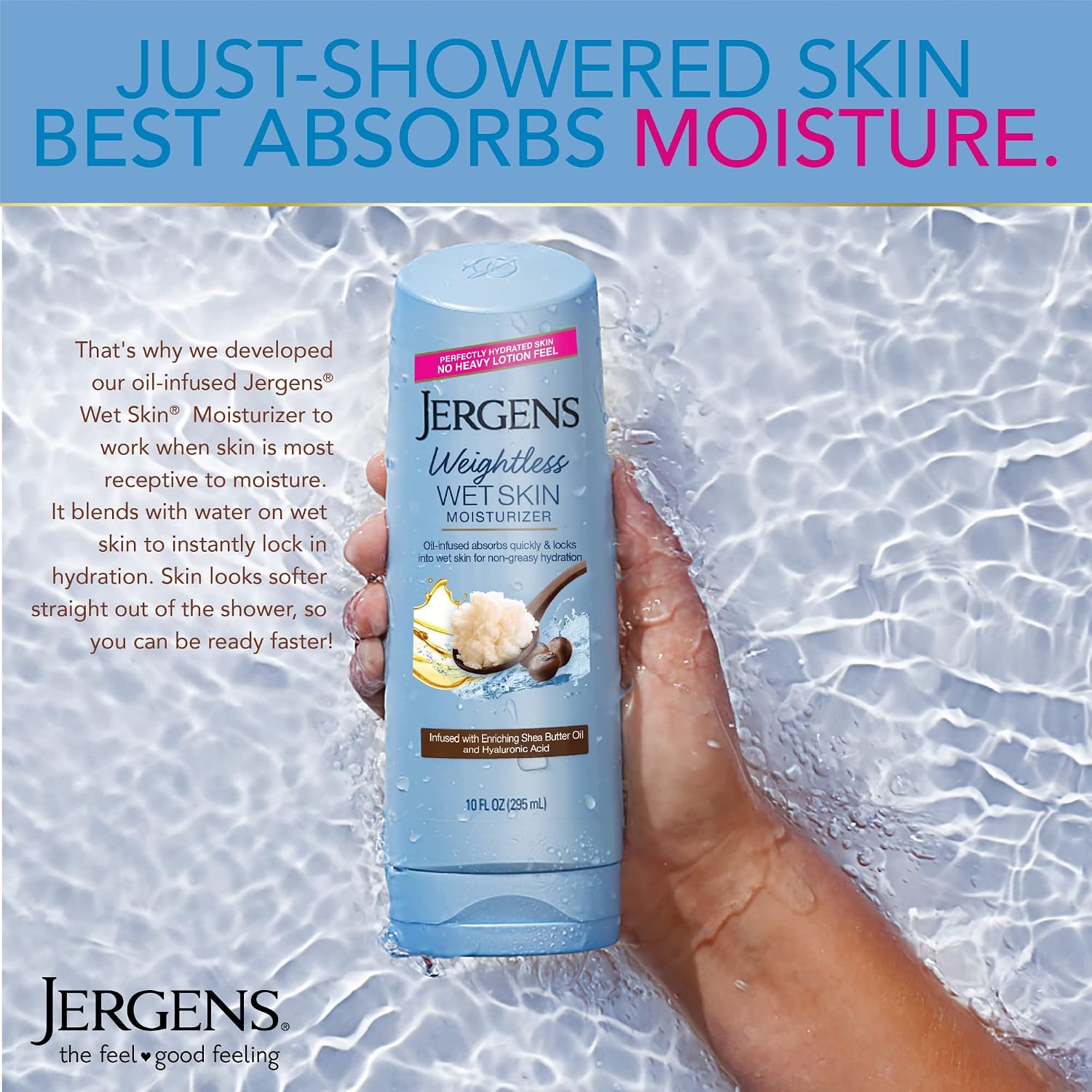 Jergens Wet Skin Body Moisturizer with Shea Butter Oil, Pure Shea Butter In Shower Bod Lotion, Moisturizer for Dry Skin, Fast-Absorbing, Non-Sticky