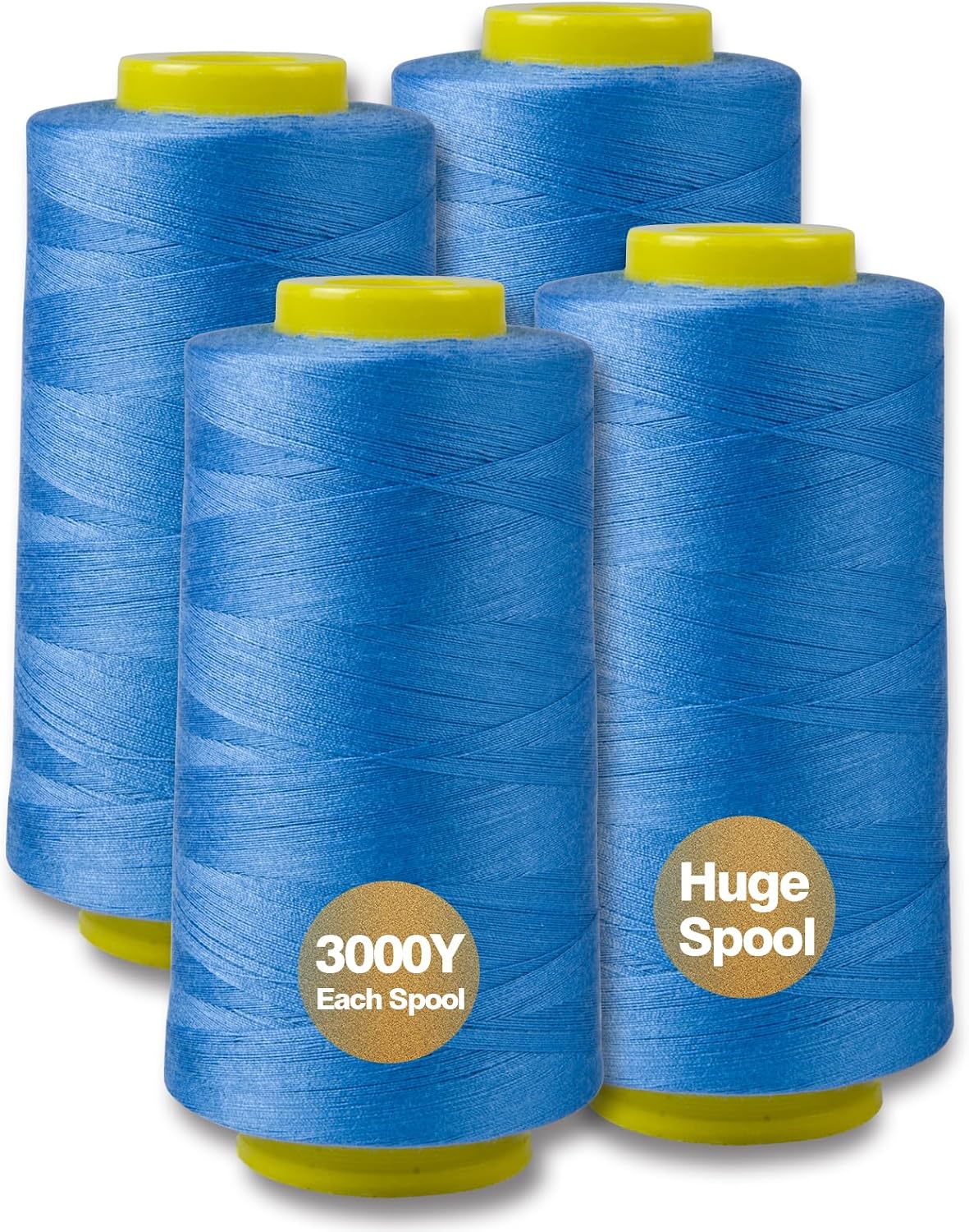 Black Serger Thread, All-Purpose Thread for Sewing, Polyester, 4 Cones of 3000 Yards Each Spool for Sewing Machine