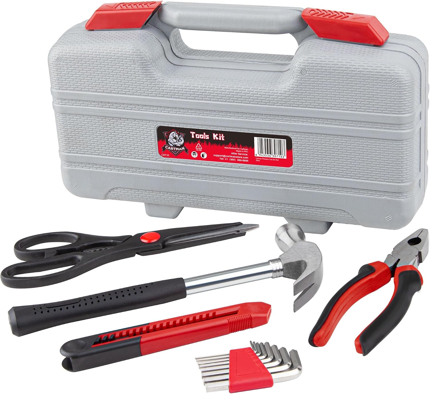 CARTMAN 39-Piece Household Tool Set, Orange Hand Kit With Storage Case | Complete assortment for home repairs, DIY projects, furniture setup, crafting, and daily household fixes in toolbox.