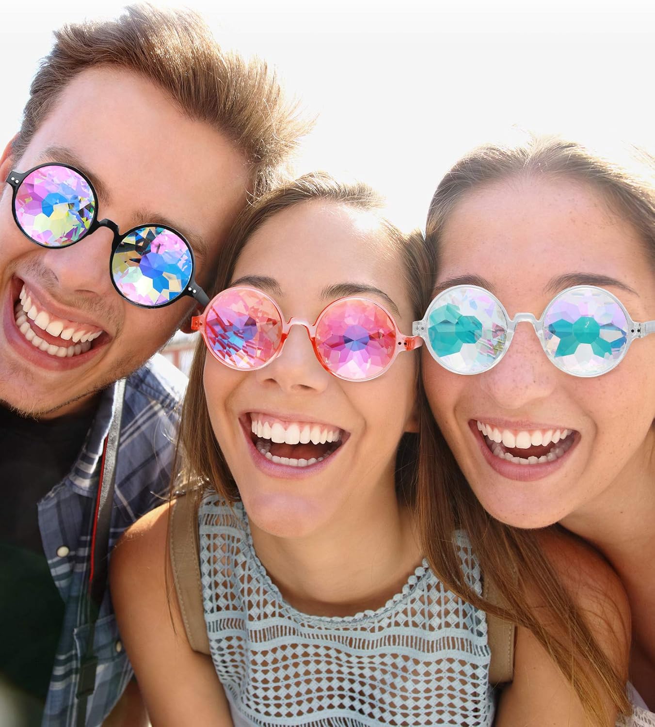 Yaomiao 3 Pieces Kaleidoscope Rave Glasses Goggles Kaleidoscope Sunglasses Diffraction Glasses Prism Rainbow Sunglasses