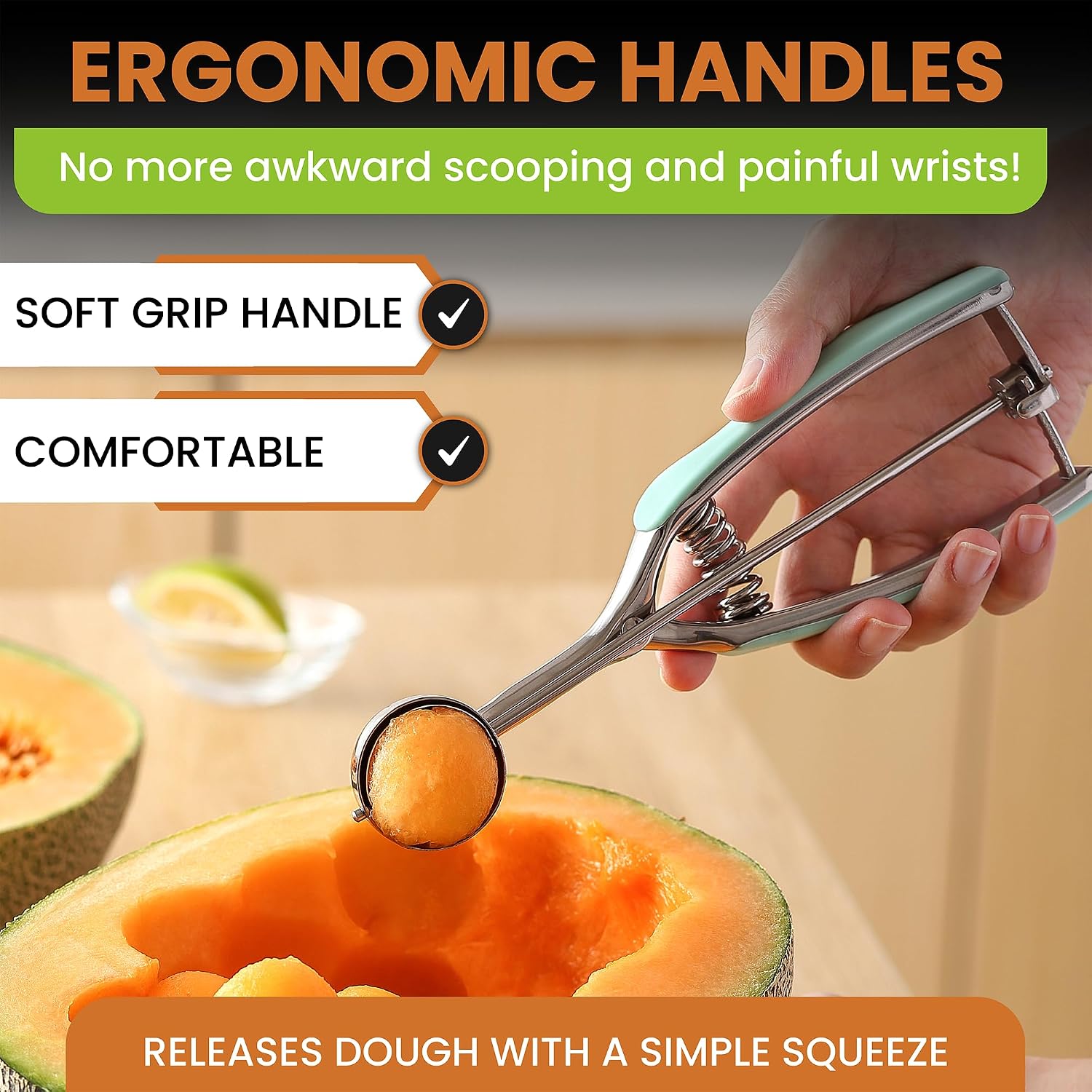 Spring Chef Medium Stainless Steel Cookie Scoop, #40, 1.7 Tablespoon, Black