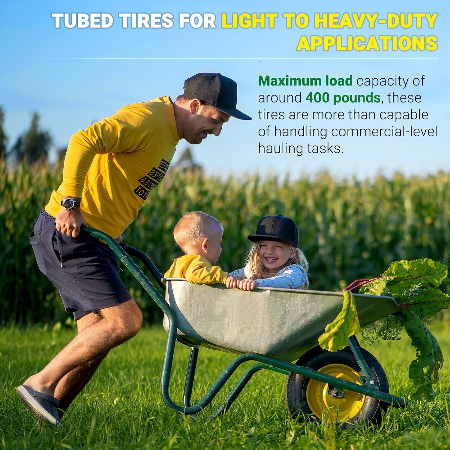 AR-PRO (2-PACK) 4.80/4.00-8" Tire and Wheel, 16" Pneumatic Tire Wheels with 3/4" Bearings and 3" Centered Hub for Wheelbarrow, Hand Truck