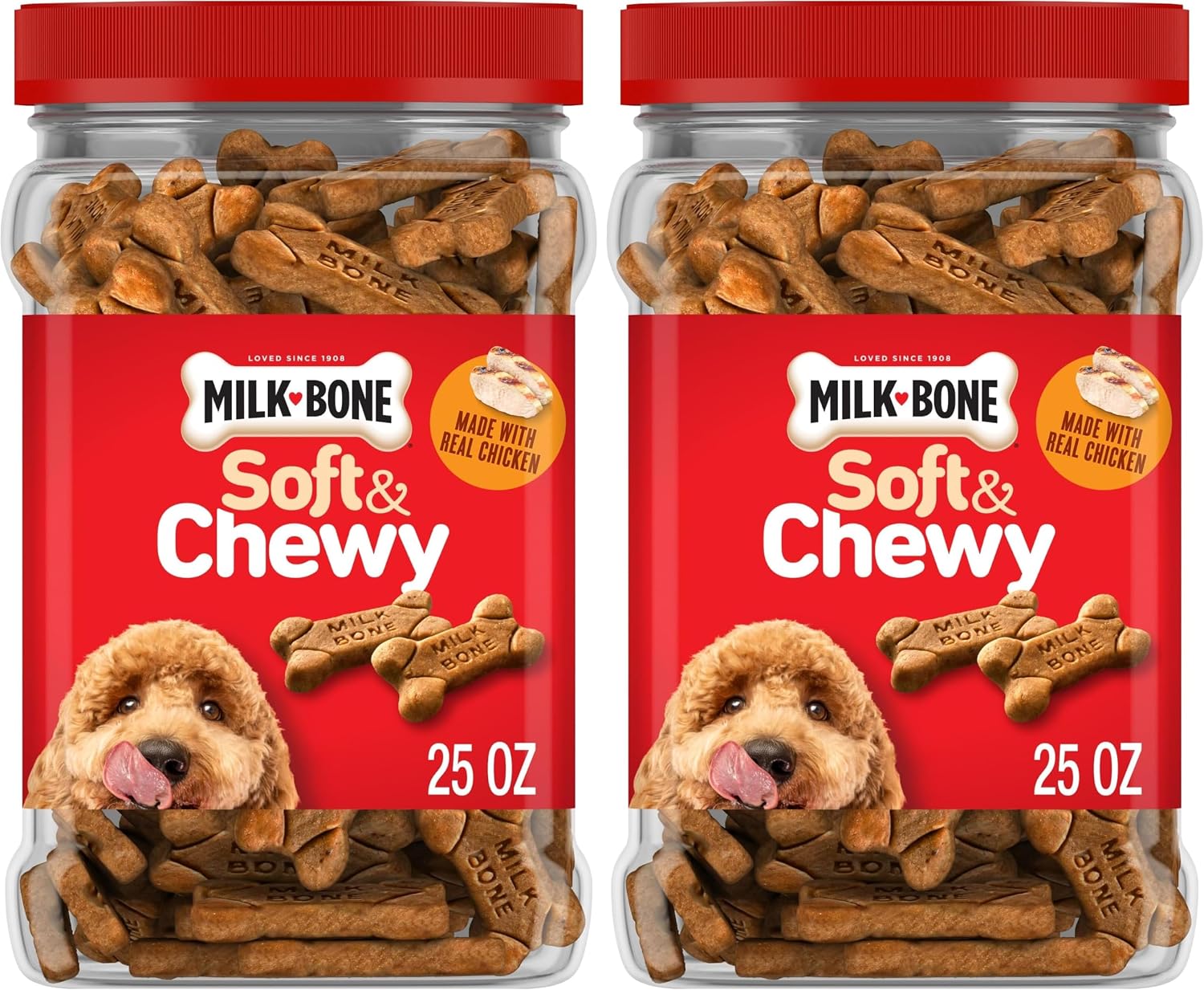 Milk-Bone Soft & Chewy Dog Training Treats, 25 oz Canister | Made with real chicken breast, soft dog treats for training and rewarding, 18% protein, fortified with vitamins and minerals