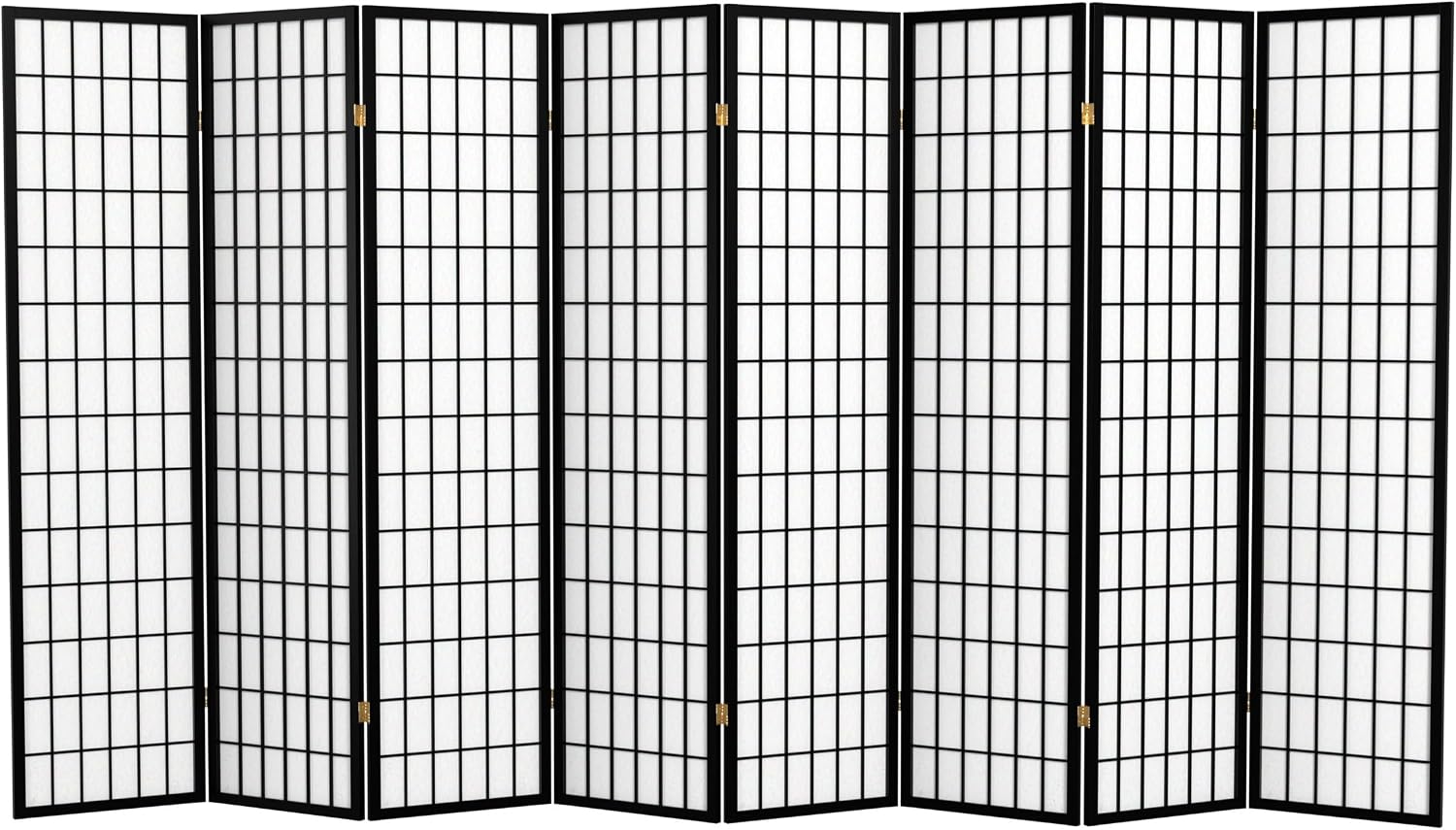 Red Lantern 6 ft. Tall Window Pane Shoji Screen - Walnut - 5 Panels