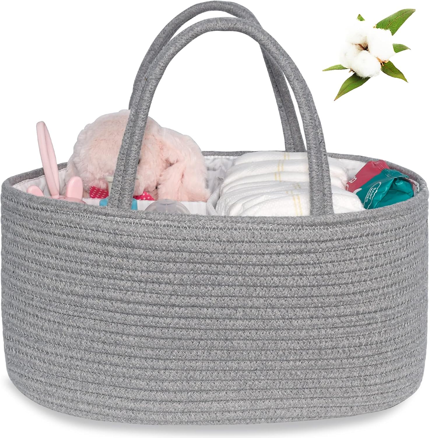 ABenkle Baby Diaper Caddy, Nursery Storage Bin and Car Organizer for Diapers and Baby Wipes, Cotton Rope Diaper Basket Caddy