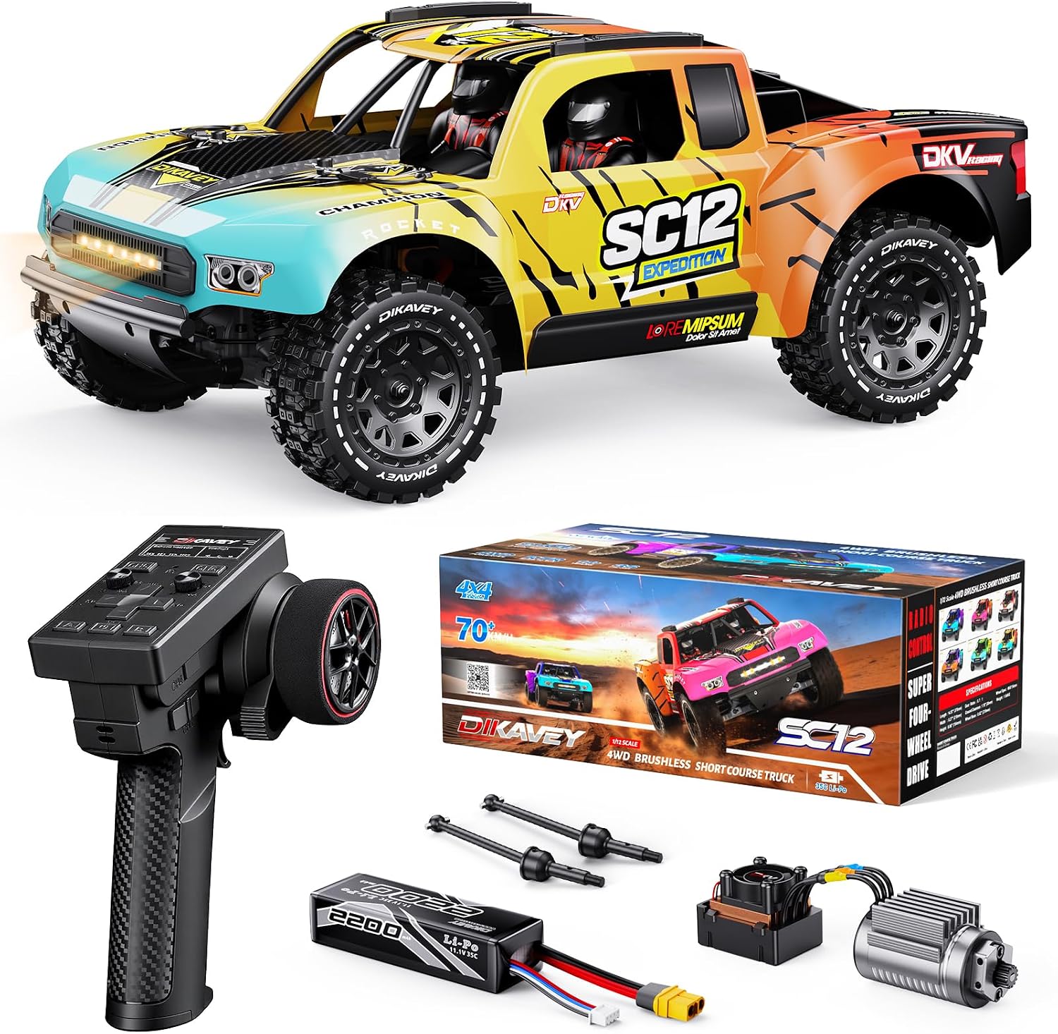 1/12 Brushless Remote Control Car RTR, 42MPH (70+Km/H 4WD Rc Short-Course Truck, Amateur-Level Rc Drift Car, Equipped with 3s 2200 Mah Battery, All-Terrain Tires, Suitable for Adults-RED