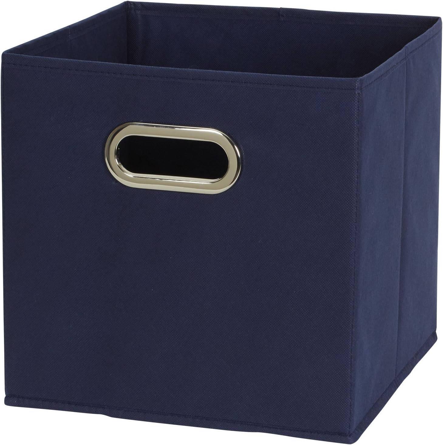 Household Essentials Fabric Storage Bins 6 Piece Set, Strong Poly-Woven Fabric, Sturdy Chipboard Sides, Grommet Front Handle, Stackable and Foldable, Classic Design, Navy