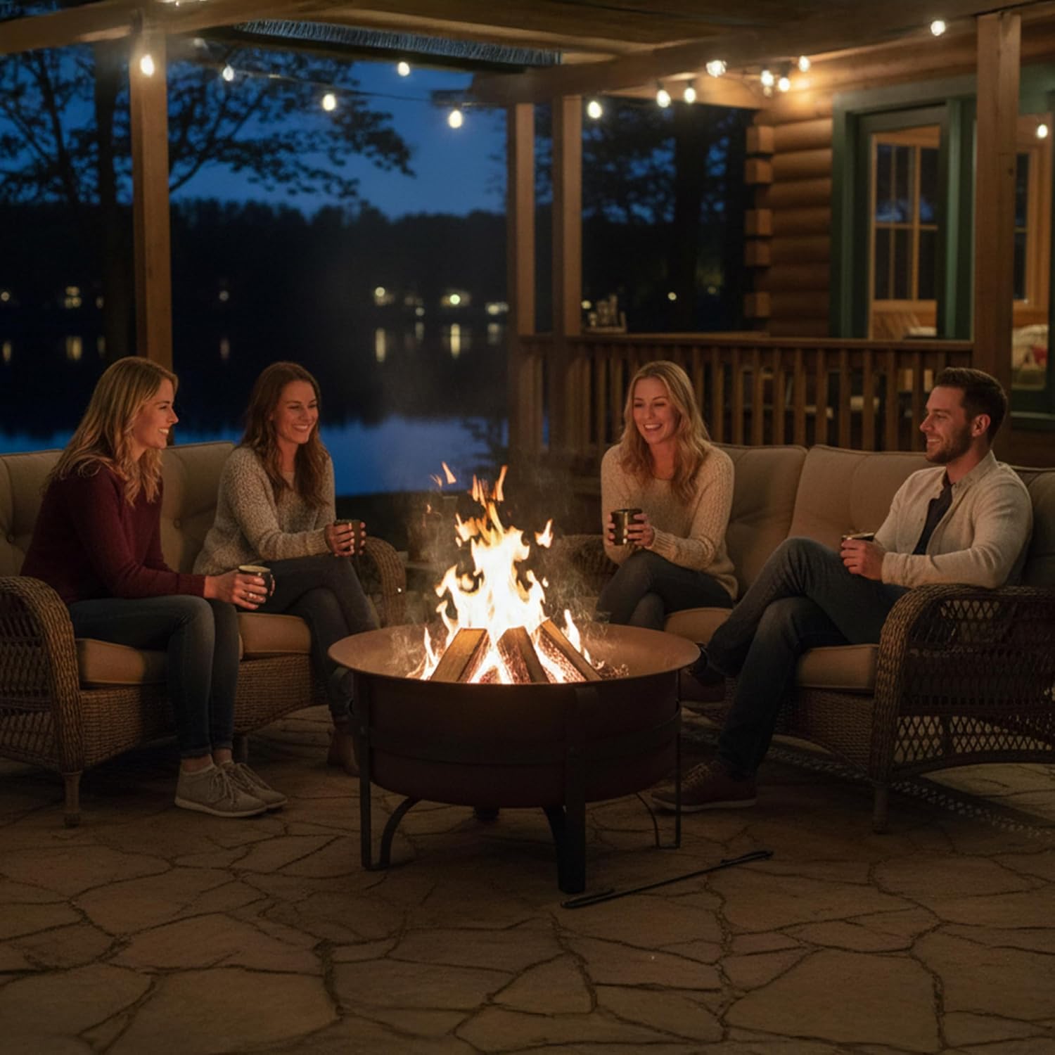 Sunnydaze Round Patio Fire Pit for Outside Wood Burning, Dark Bronze, 29"
