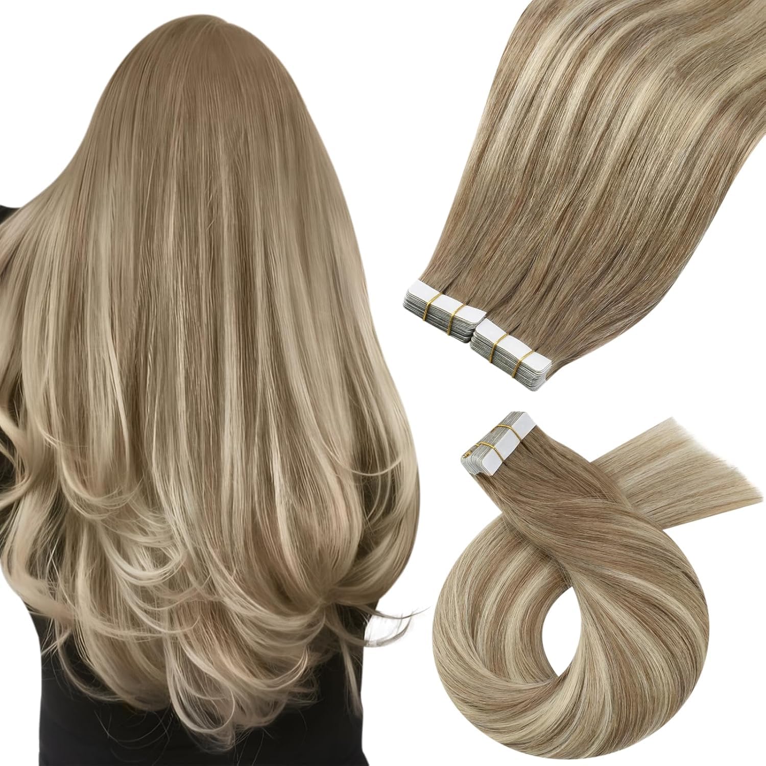 Moresoo Black Tape in Hair Extensions Human Hair, 18 Inch, 20Pcs, 50g