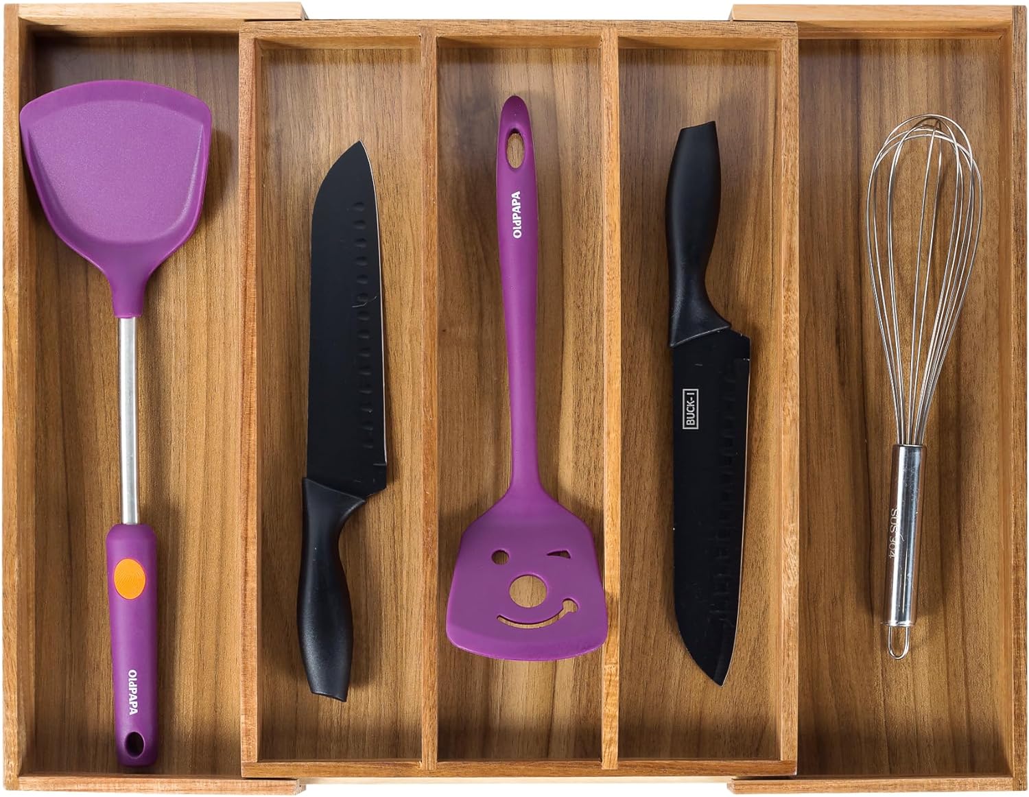 Utoplike Bamboo Expandable Kitchen Drawer Organizer Silverware Utensil Tray