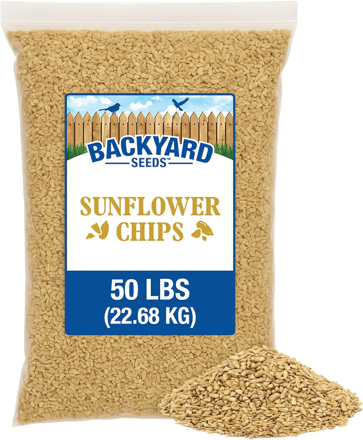 CountryMax Shelled Sunflower Chips 10 lb - No Waste Bird Seed for Outside Feeders, Resealable Bag of Wild Bird Feed | For Smaller Beaks, No Mess, No Waste. High Energy & USA Sourced. For Ground Feeding or Bird Feeders, For Year-Round Feeding