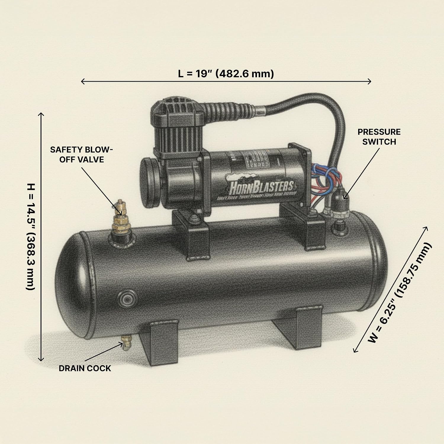 HornBlasters Outlaw Black 228H 2 Gallon All-In-One Train Horn Kit - Easy Install